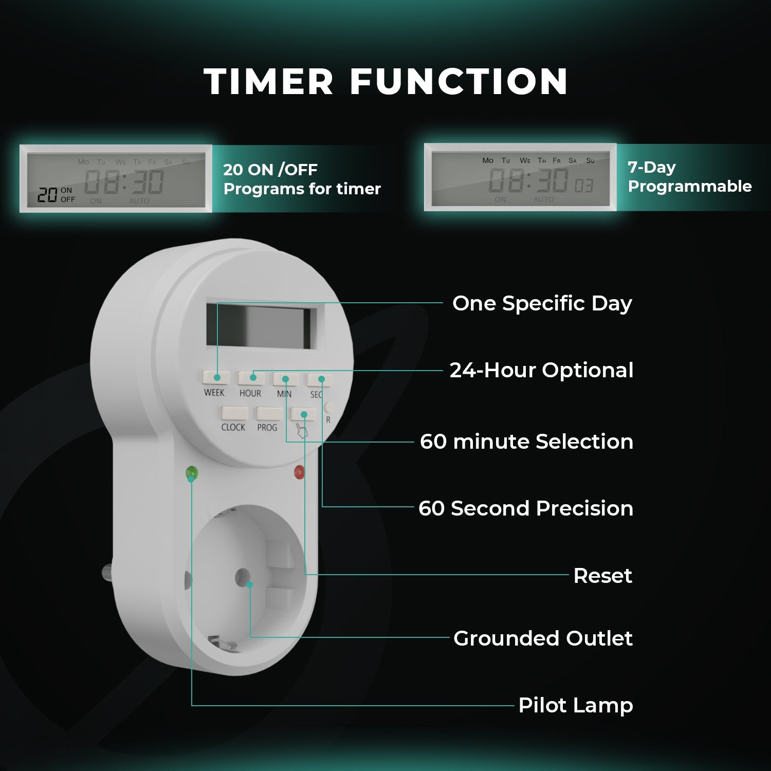 Mars Hydro 7-Day Programmable Digital Timer for Home Use Indoor Grow Light Electrical Outlets – product view 3