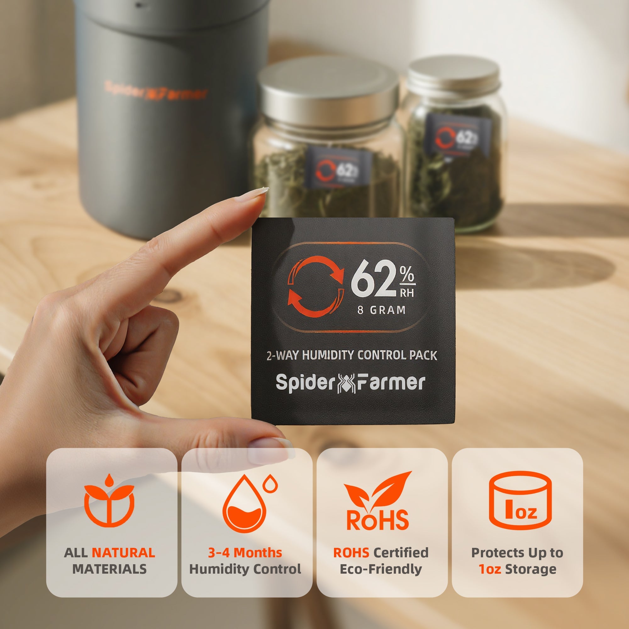 Spider Farmer 62% RH 8g 2-Way Humidity Control Packs – 10 Packs – product view 3