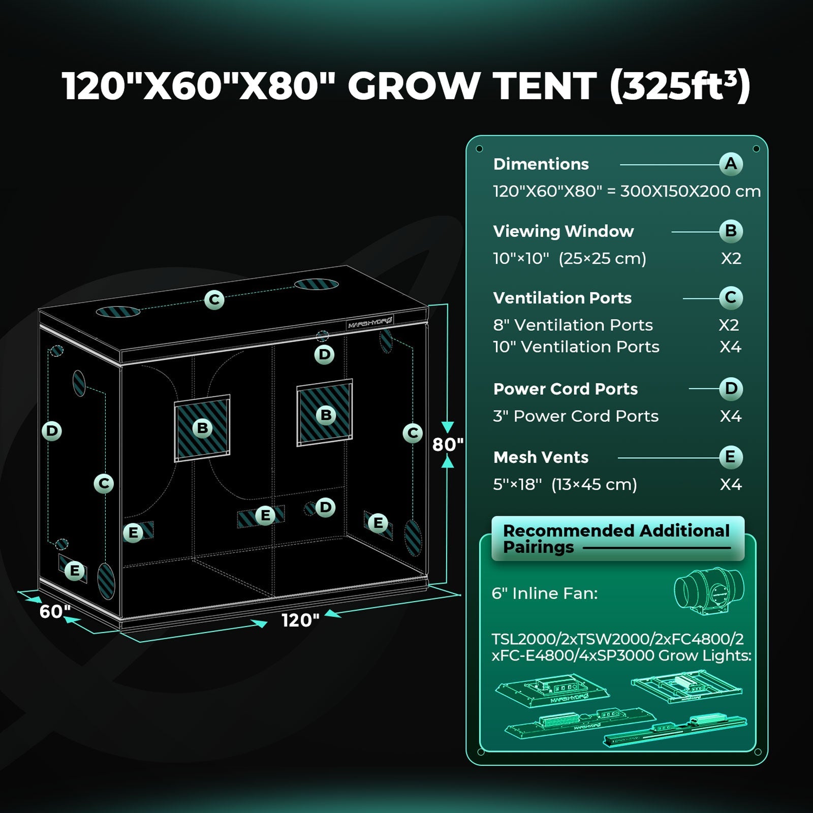 Mars Hydro 300 × 150 × 200 cm 1680D Light-Proof Grow Tent – product view 2
