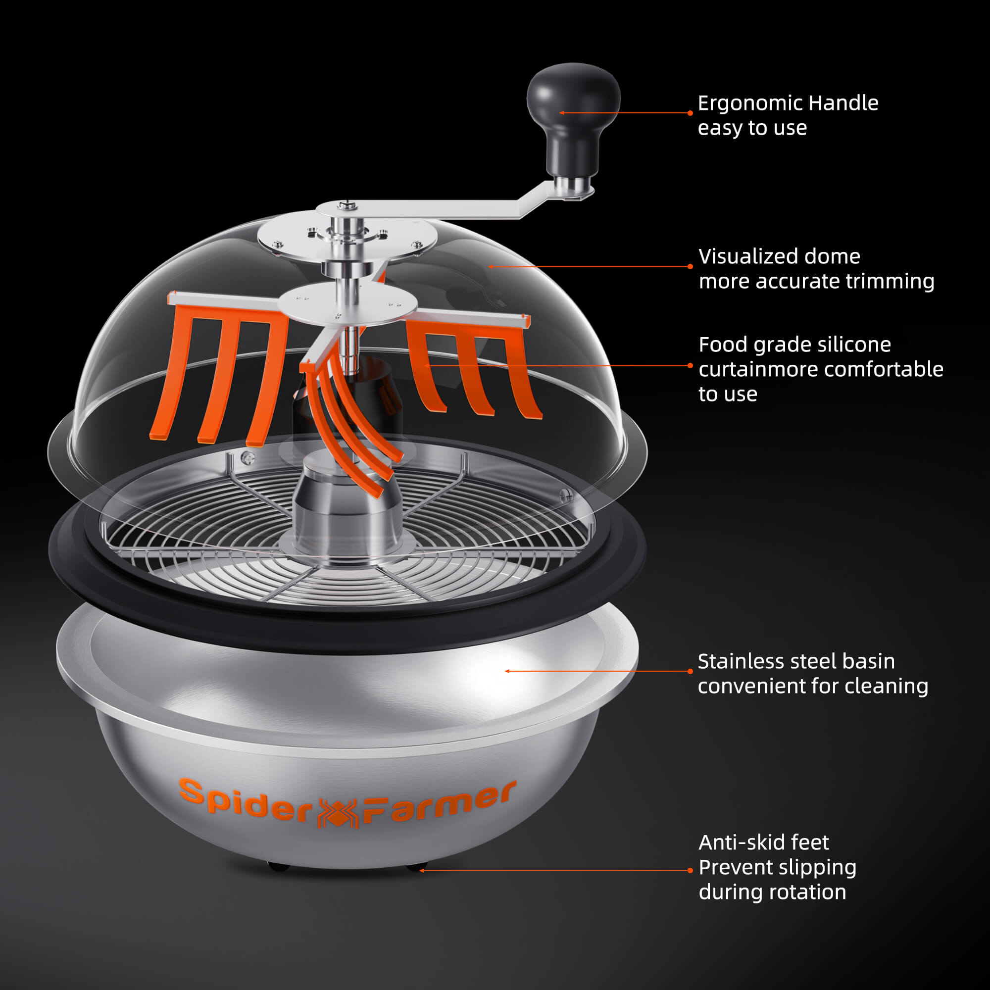 Spider Farmer 13 inch Bud Leaf Bowl Trimmer, Twist Spin Cut with Clear Visibility Dome – product view 2