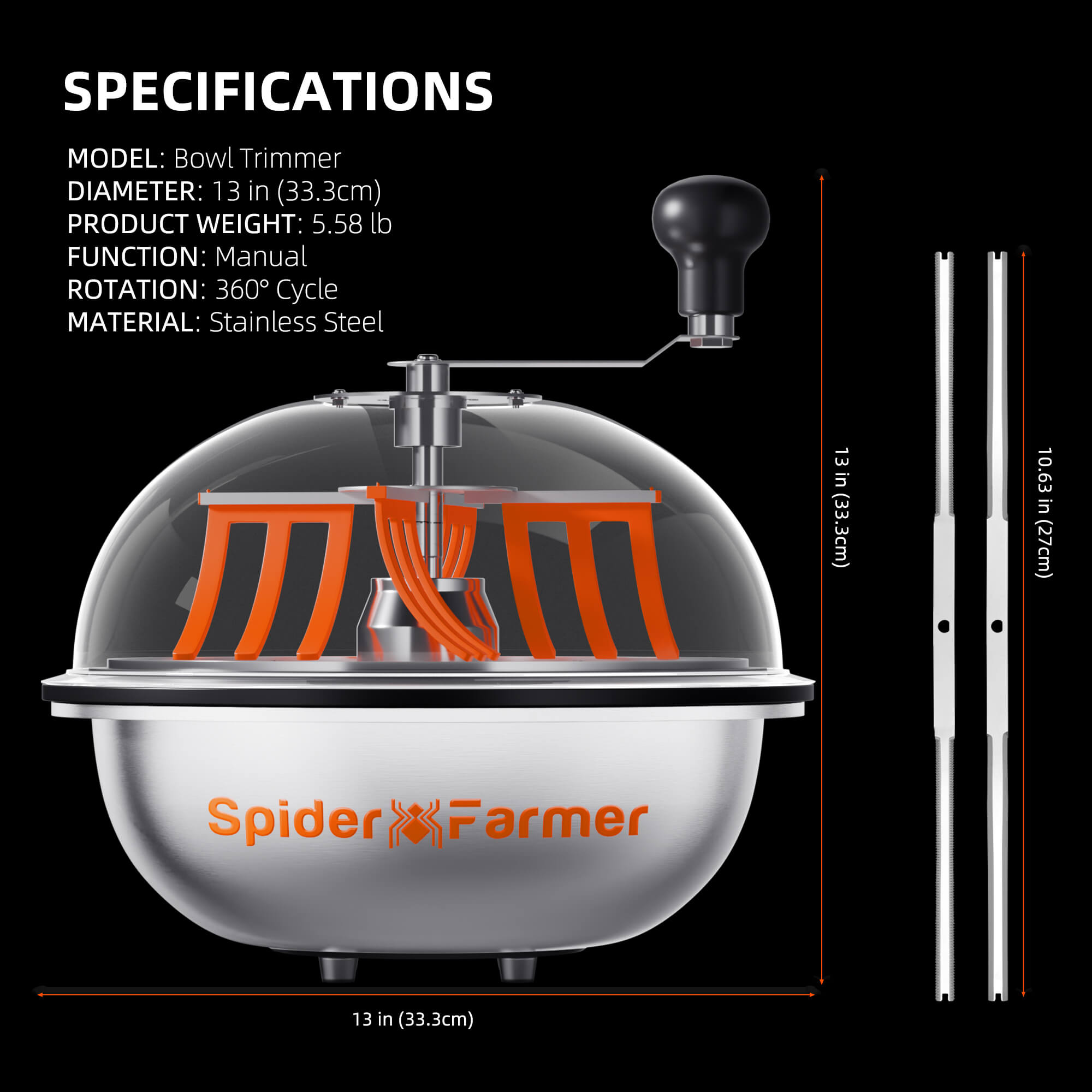 Spider Farmer 13 inch Bud Leaf Bowl Trimmer, Twist Spin Cut with Clear Visibility Dome – product view 3