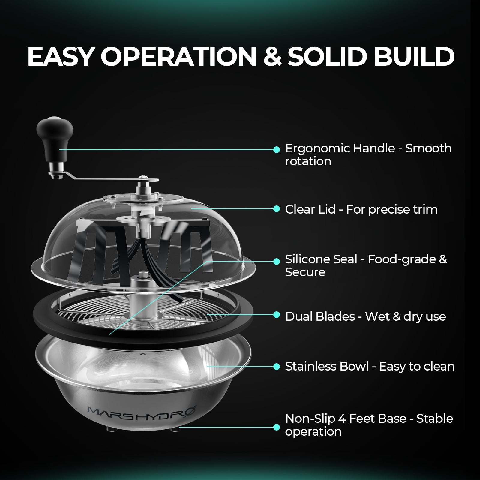 Mars Hydro 13" Bud Leaf Bowl Trimmer for Wet & Dry Trimming – Smooth, Efficient Trimming for Every Harvest – product view 3