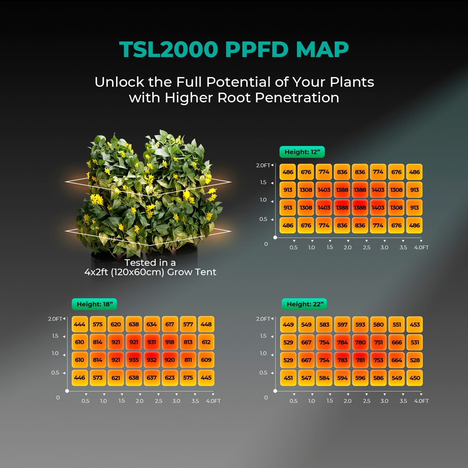 Mars Hydro TSL 2000 300W Dimmable Full Spectrum LED Grow Light for 120 × 60 cm Grow Tent – product view
