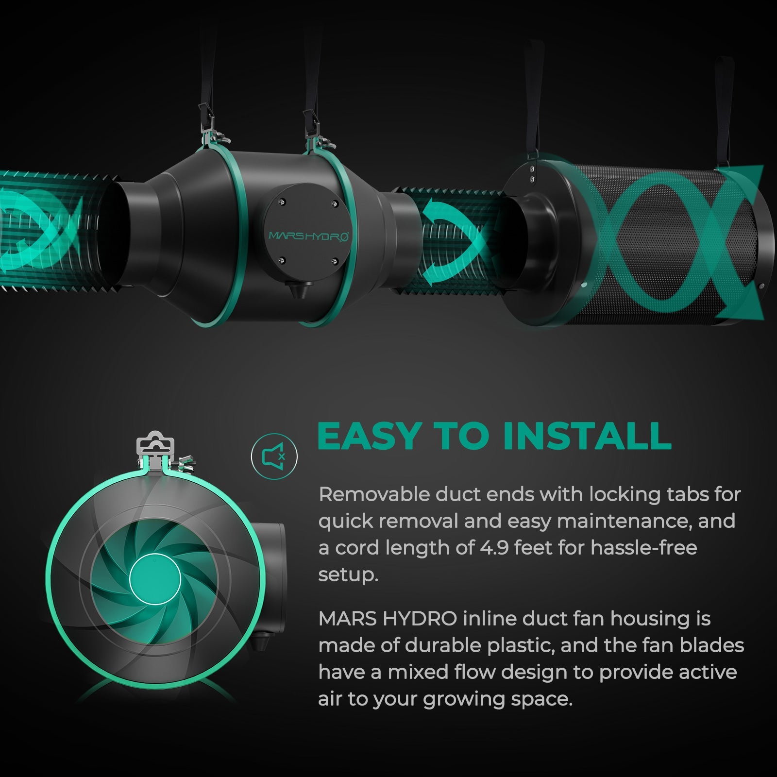 Mars Hydro 4″ (100 mm) Inline Duct Fan with Speed Controller – product view 3