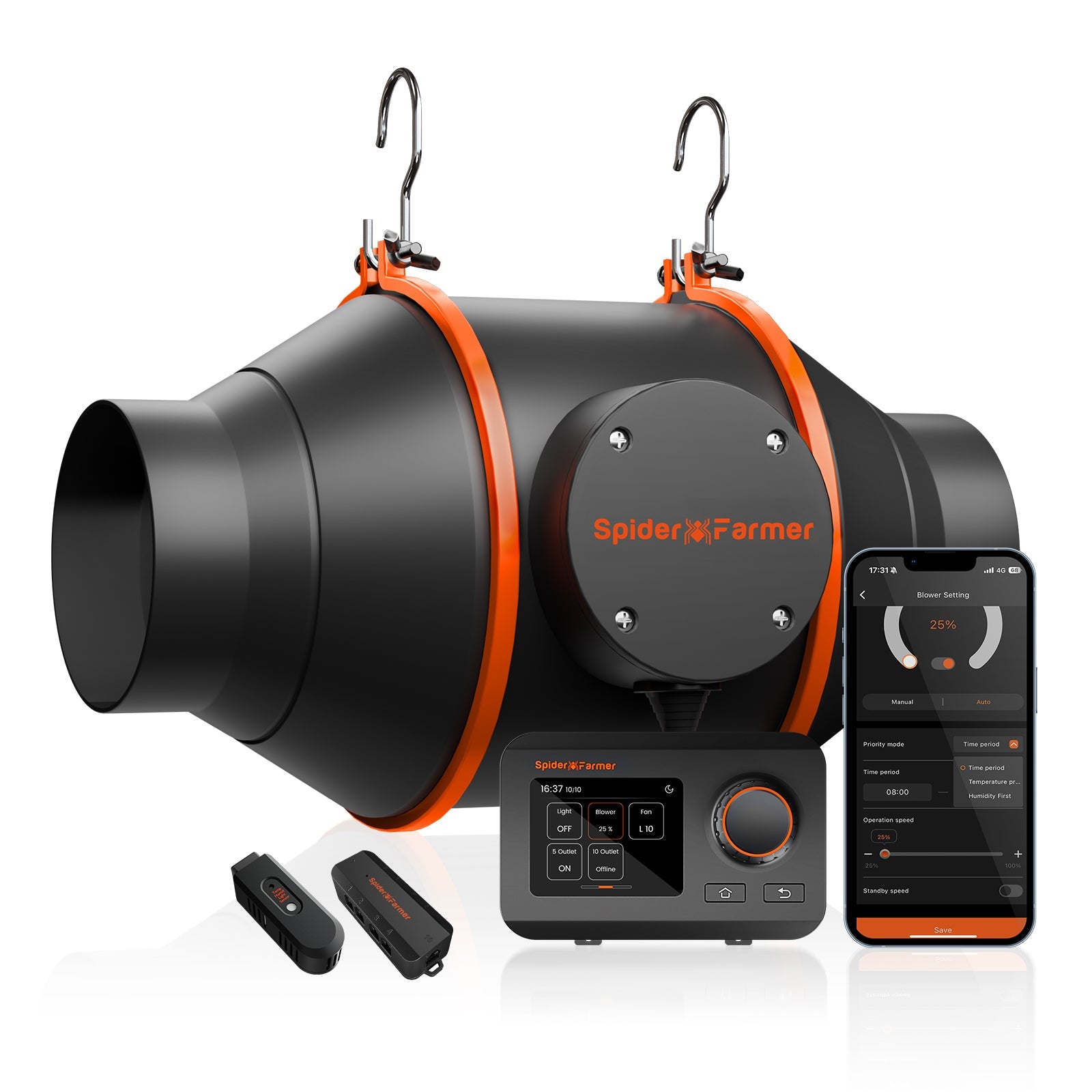 Spider Farmer 4″ Inline Fan 205 CFM with GGS Controller Ventilation System for Indoor Grow