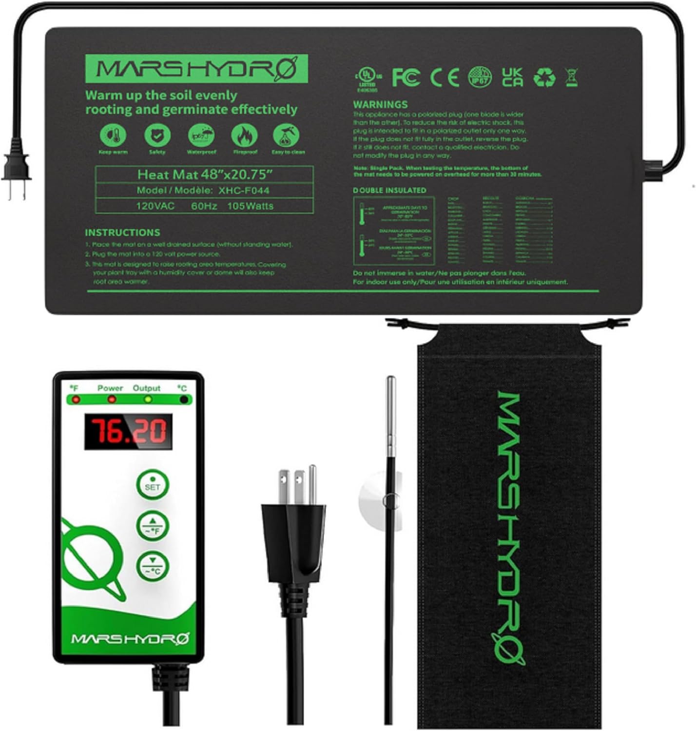Mars Hydro Seedling Heat Mat Digital Thermostat Combo 10''x20.75''