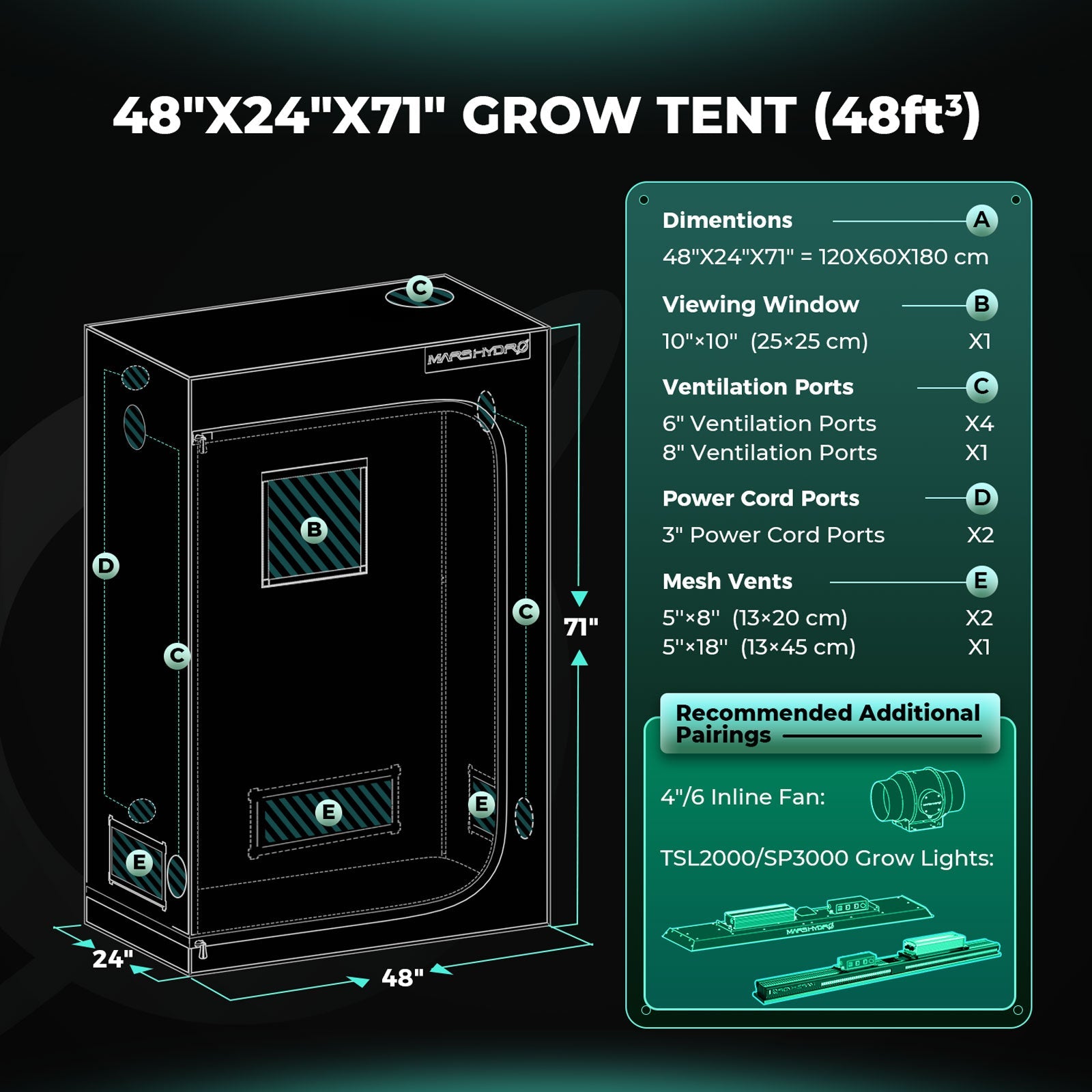 Mars Hydro 120 × 60 × 180 cm 1680D Light-Proof Grow Tent – product view 5