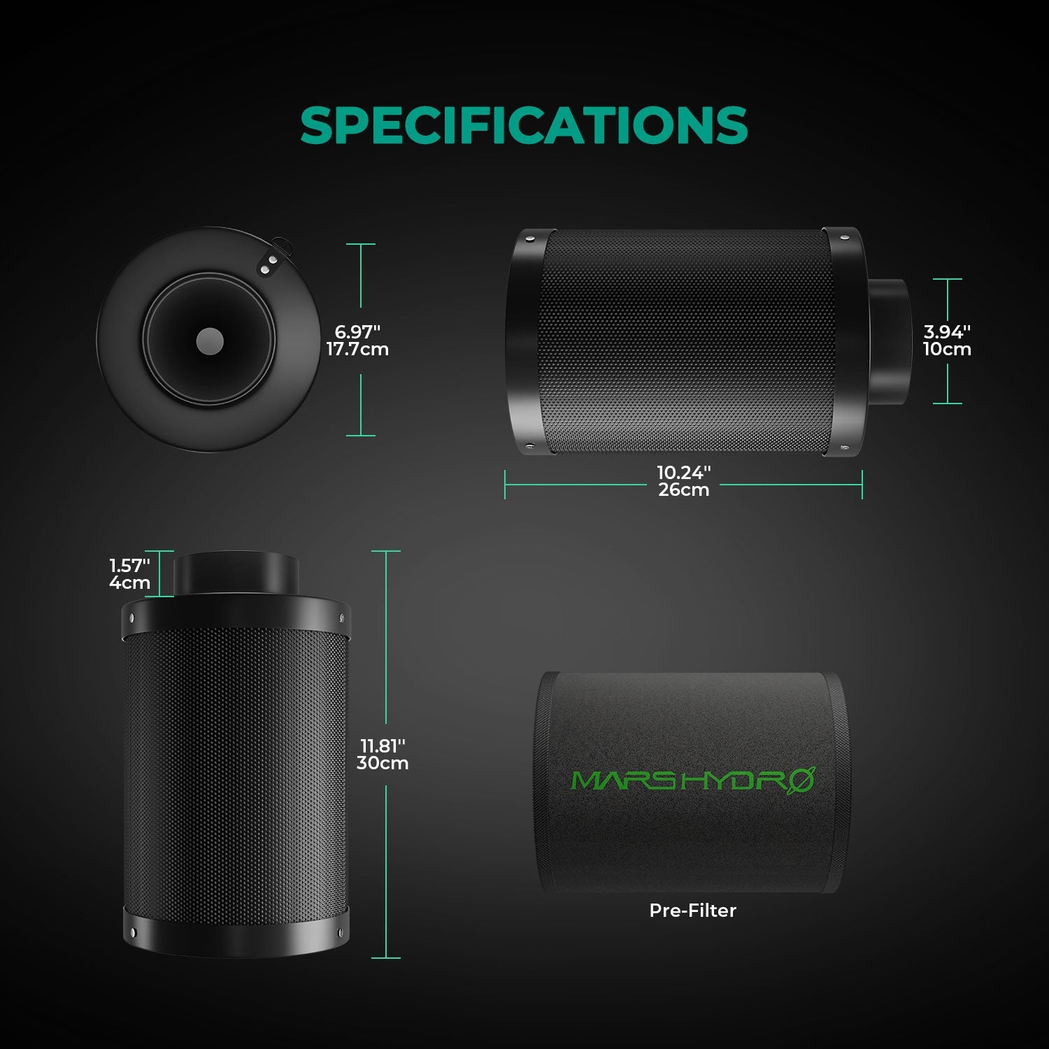 Mars Hydro 4 Inch Refillable Carbon Filter Odor Control – product view 2