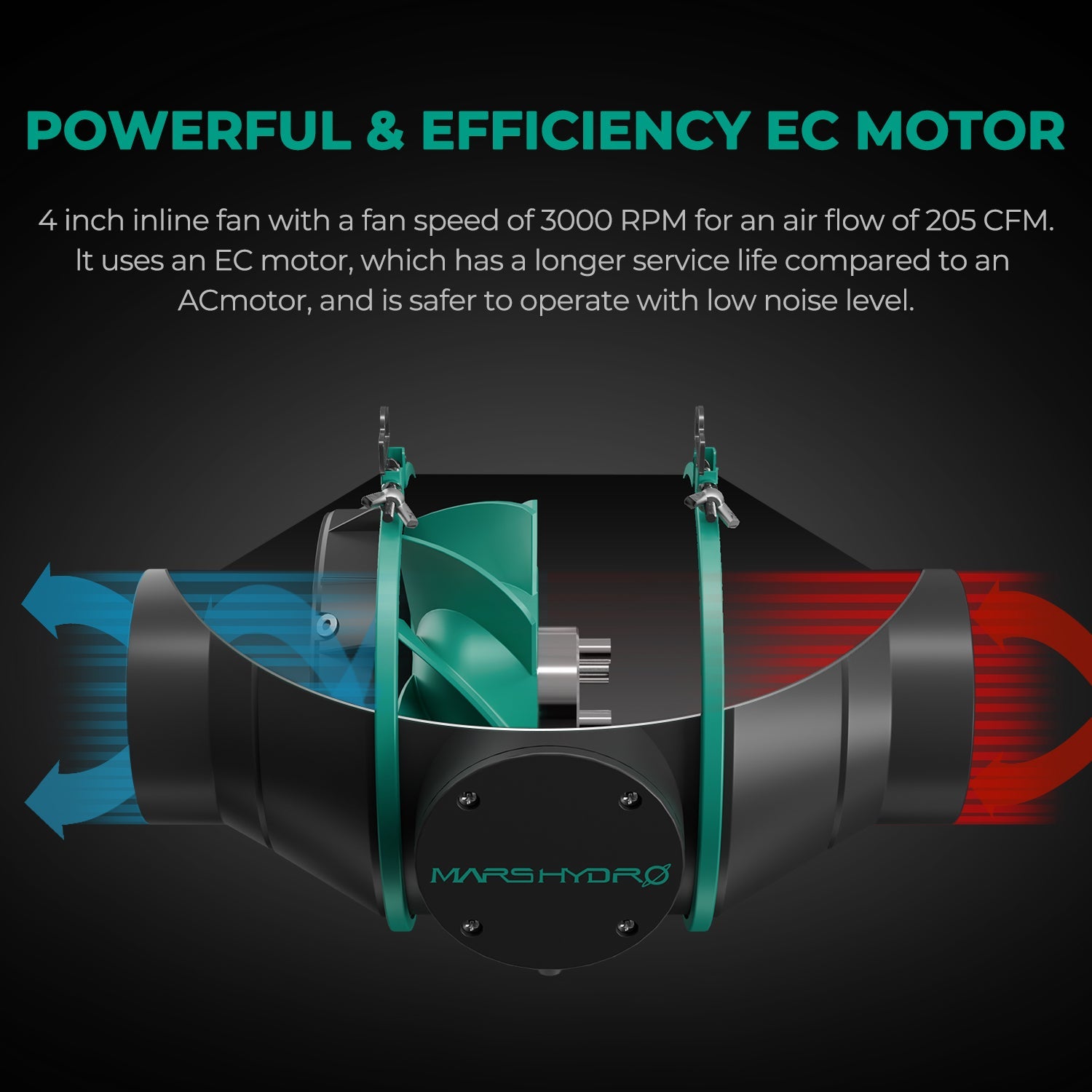 Mars Hydro 4″ (100 mm) Inline Duct Fan with Speed Controller – product view 2