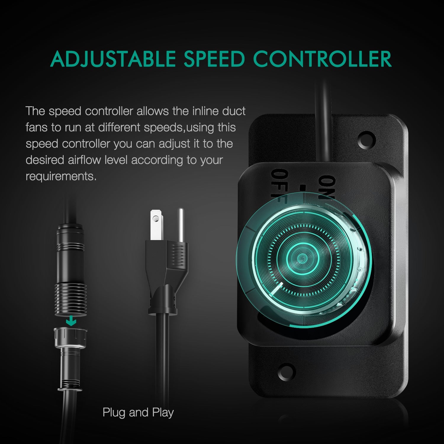 Mars Hydro 4″ (100 mm) Inline Duct Fan with Speed Controller – product view 4