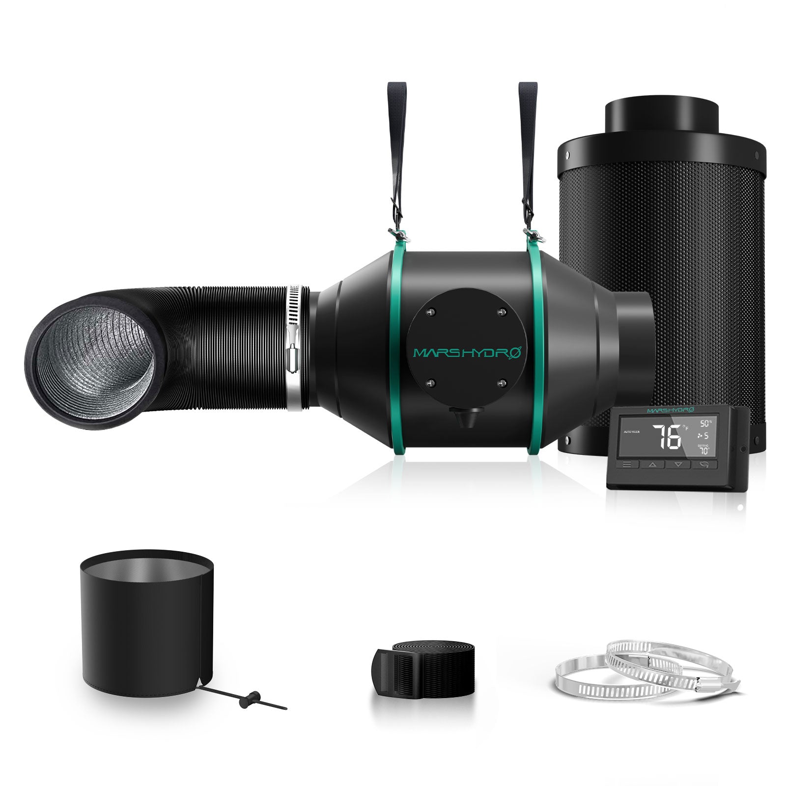 Mars Hydro 4″ (100 mm) Inline Duct Fan and Refillable Carbon Filter Combo with Thermostat Controller