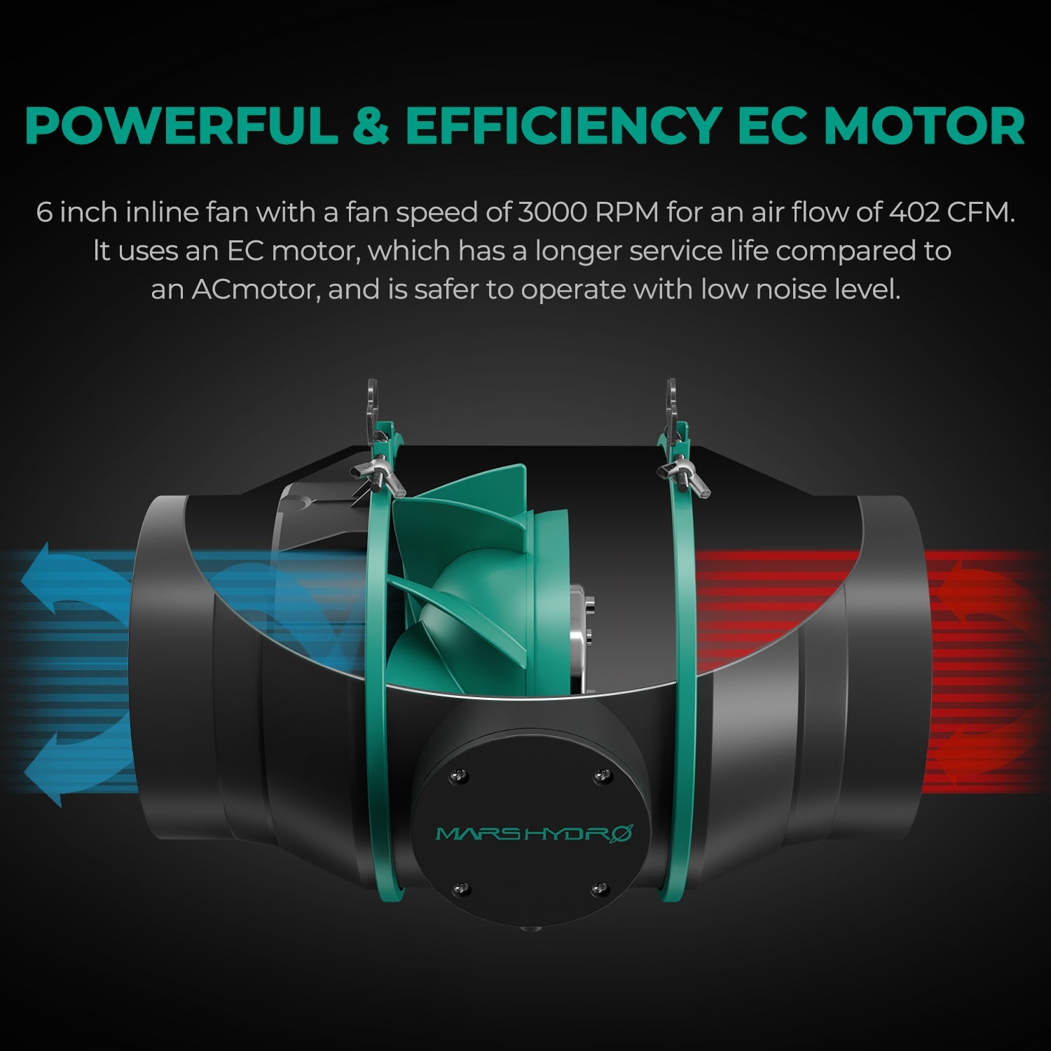 Mars Hydro 6″ (150 mm) Inline Duct Fan with iTime Smart Timer – product view 2