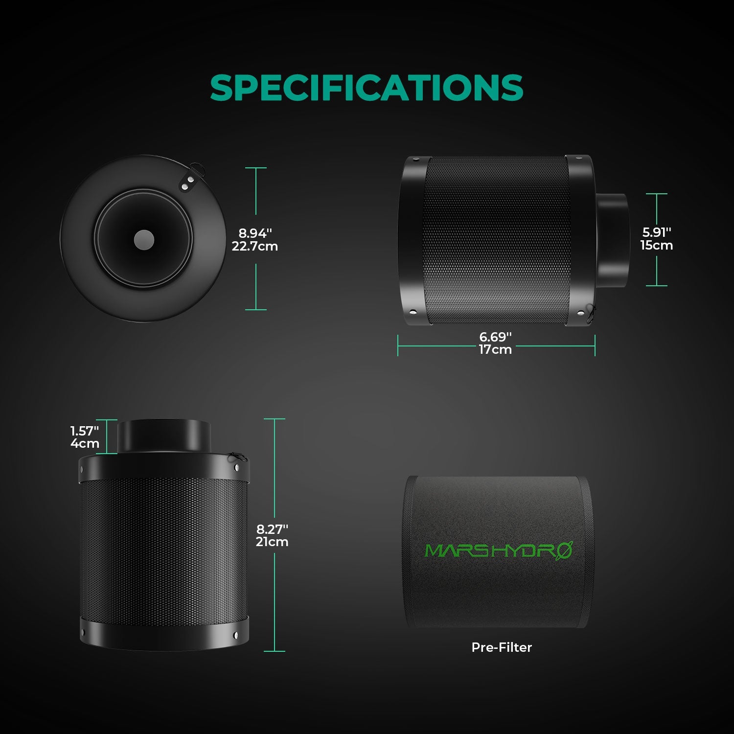 Mars Hydro 6 Inch Refillable Carbon Filter Odor Control – product view 3