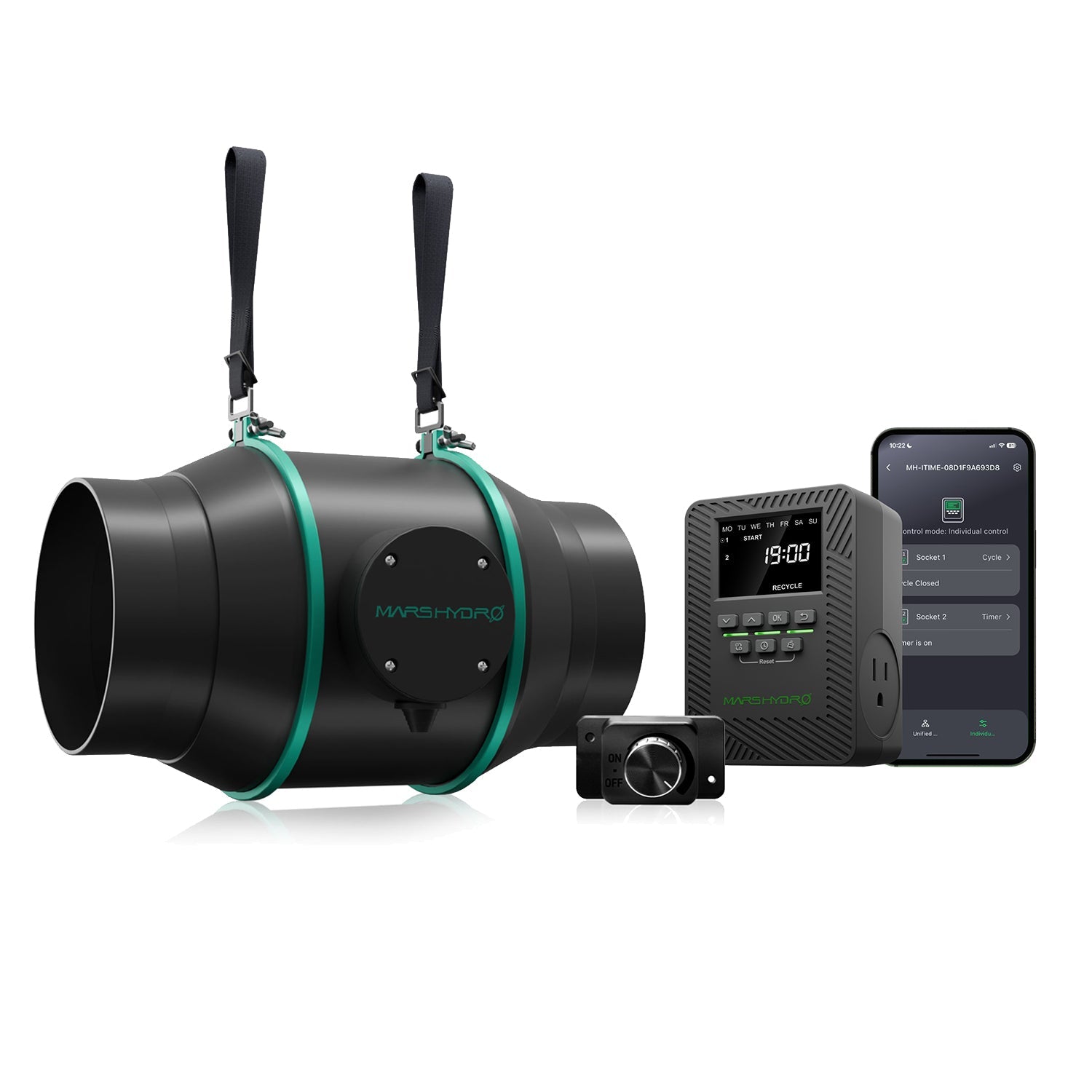 Mars Hydro 6″ (150 mm) Inline Duct Fan with iTime Smart Timer