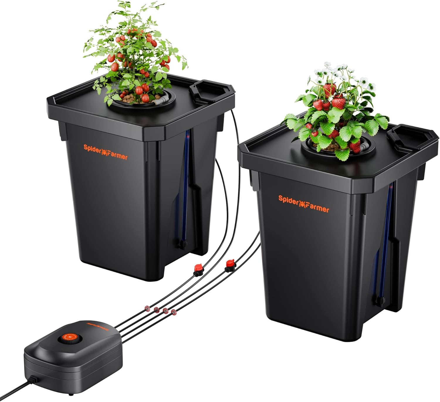 Spider Farmer DWC Hydroponics Grow System with Top Drip Kit 7 Gallon Deep Water Culture with 8 W Air Pump 2 Buckets
