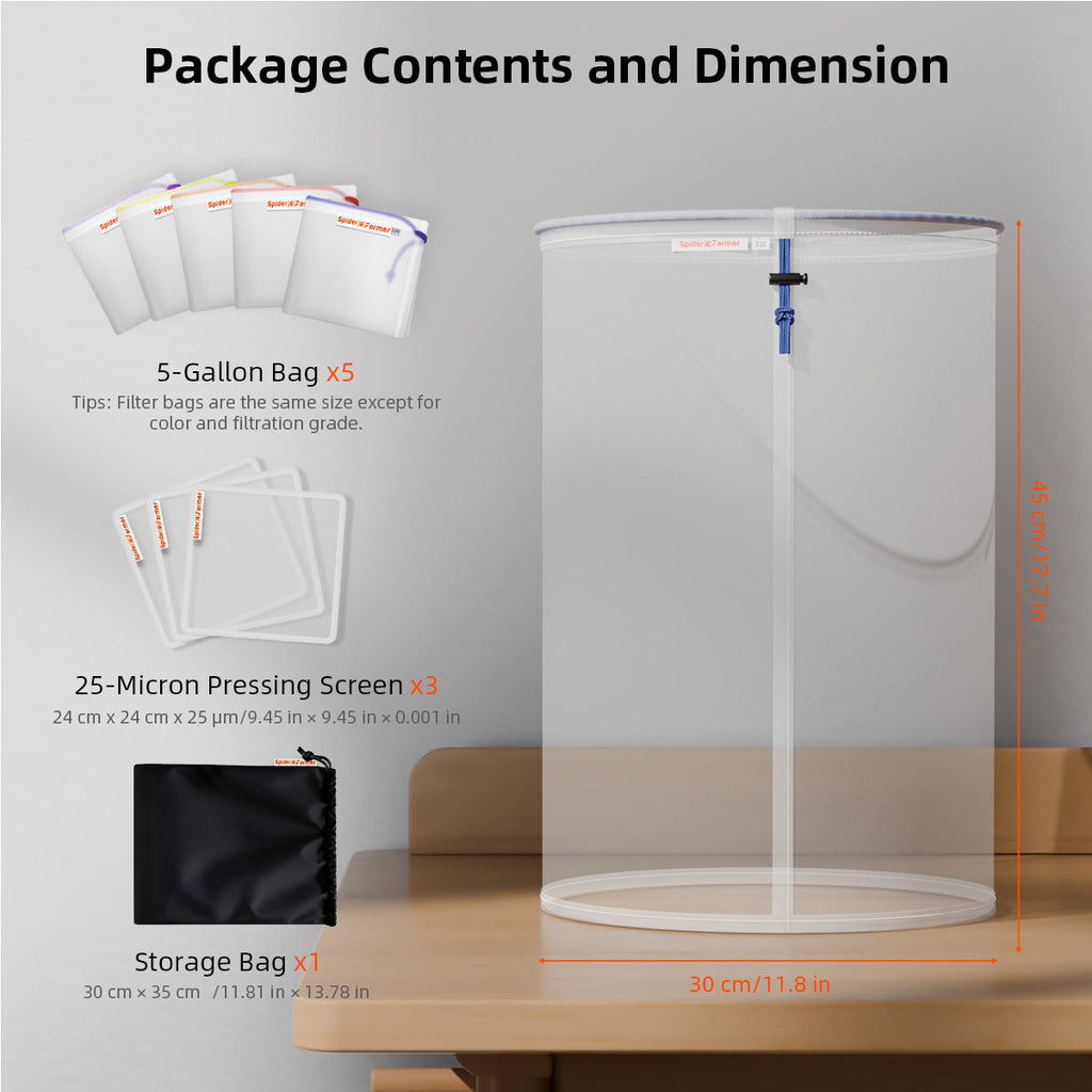 5-Pack 5-Gallon Reusable All-Mesh Bubble Bags Plant Filter Bags – with Filter Screen and Storage Pouch – product view 9