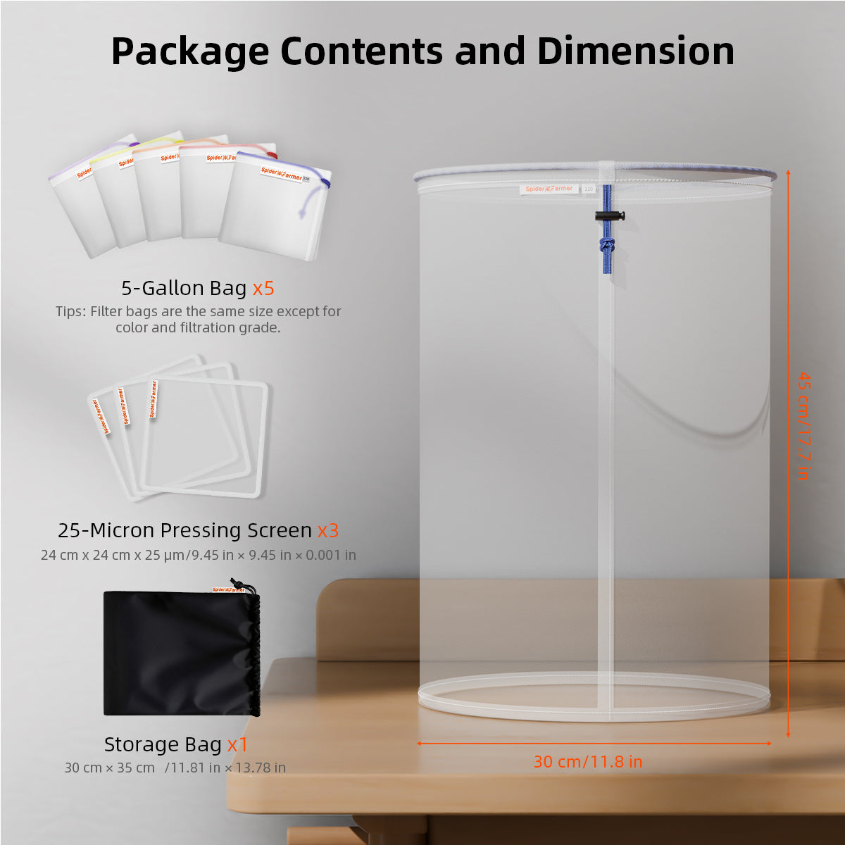 5-Pack 5-Gallon Reusable All-Mesh Bubble Bags Plant Filter Bags – with Filter Screen and Storage Pouch – product view 9
