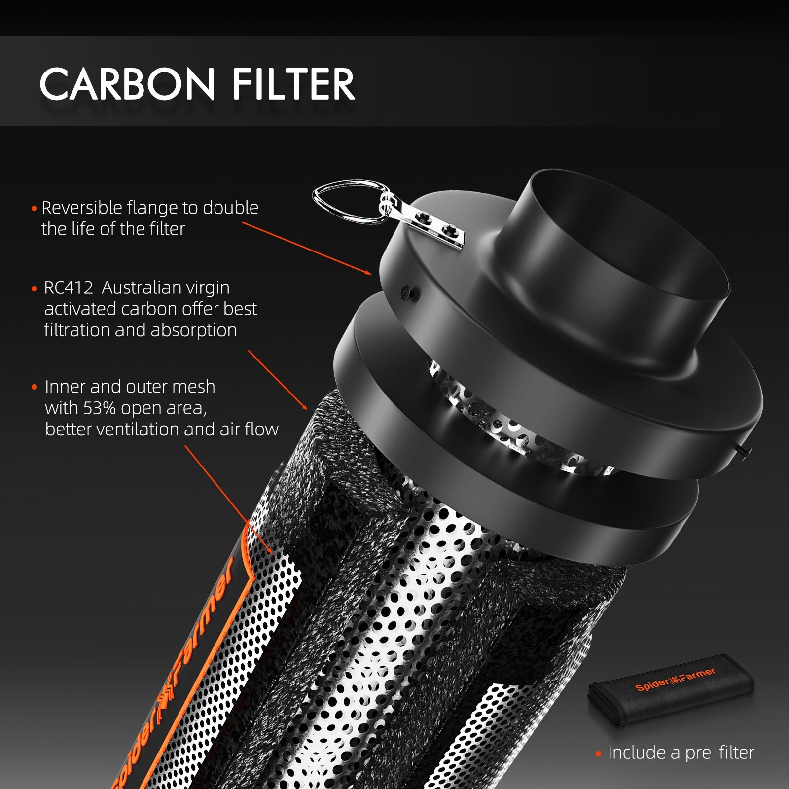 Spider Farmer 4 Inch Air Carbon Filter Odor Control for Inline Ducting Fan – product view 4