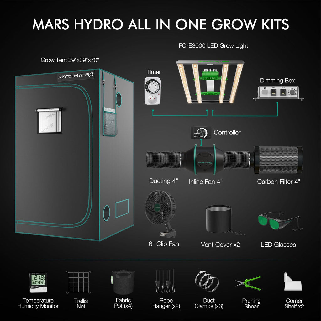 Mars Hydro FC-E3000 LED Grow Light + 3.3' × 3.3' (39''X39''X71'') Complete Grow Tent Kits – product view 4