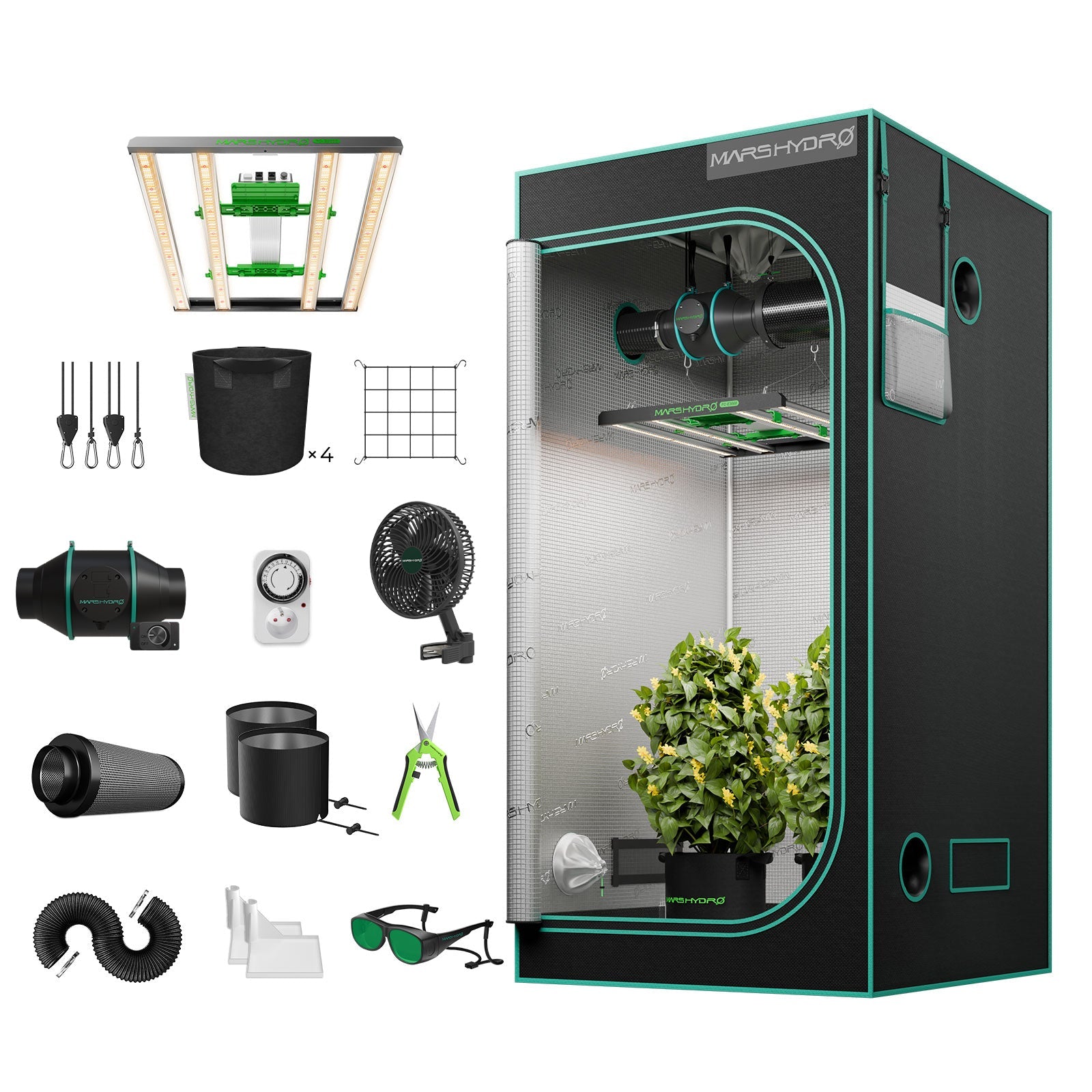 Mars Hydro FC-E3000 LED Grow Light + 3.3' × 3.3' (39''X39''X71'') Complete Grow Tent Kits