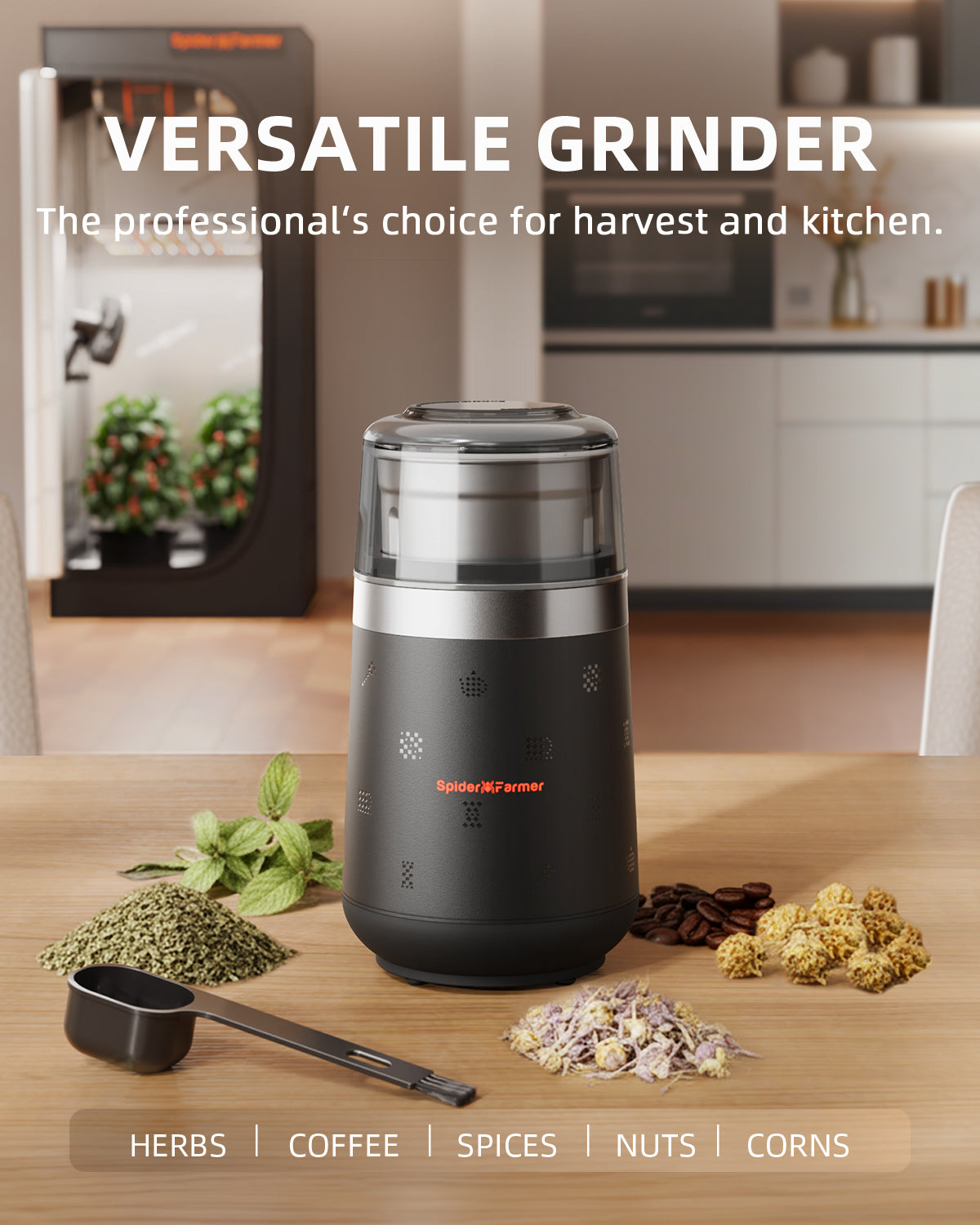 Spider Farmer Electric Herb & Spice Grinder with Removable Stainless Steel Bowl – product view 2