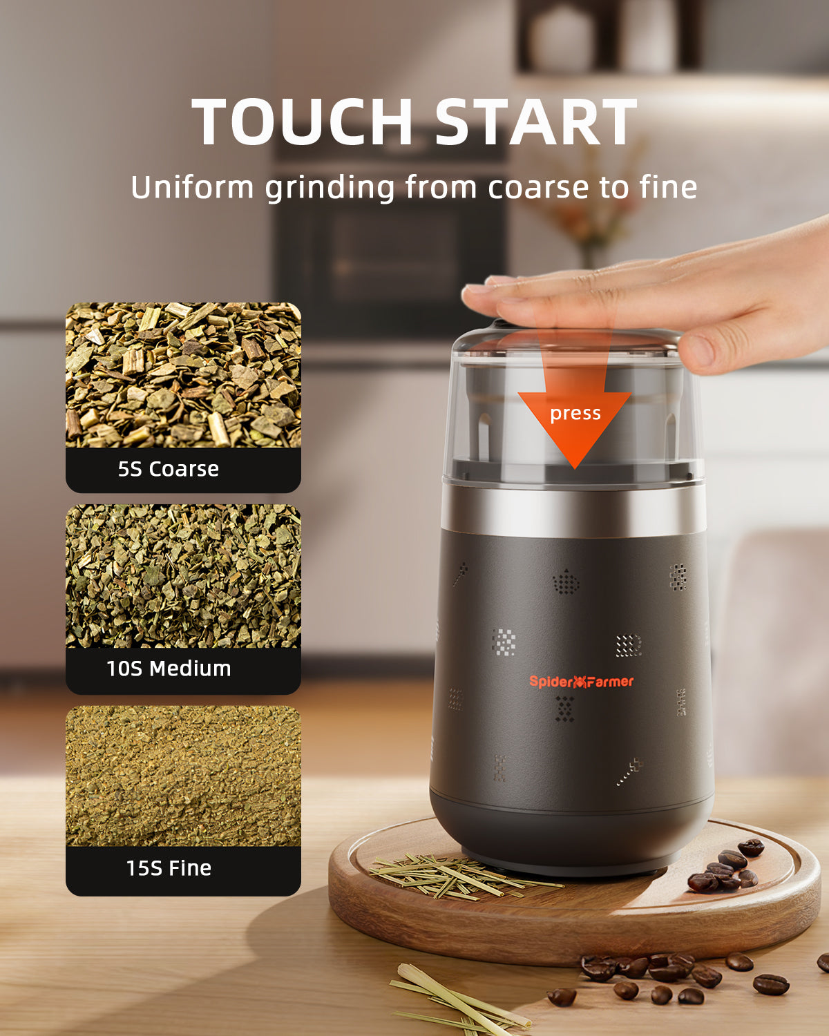 Spider Farmer Electric Herb & Spice Grinder with Removable Stainless Steel Bowl – product view 3