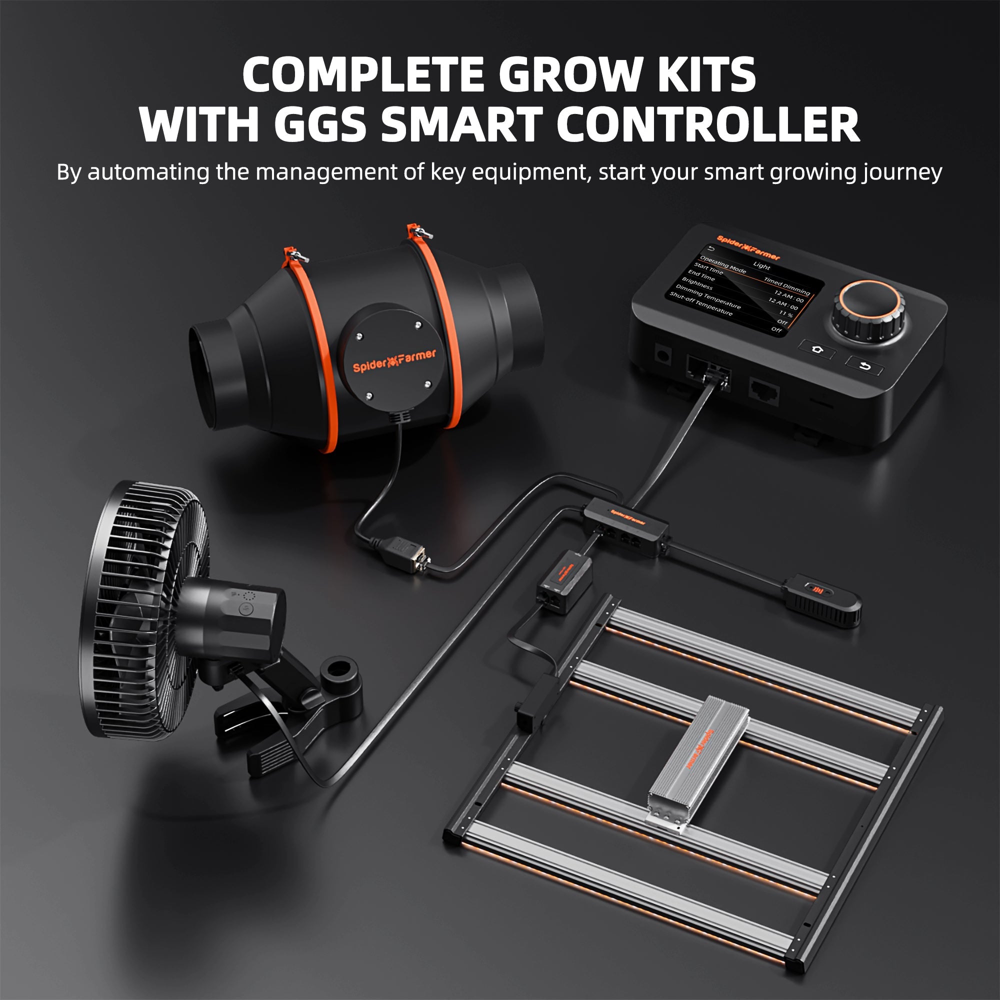 Spider Farmer 3×3' Complete Grow Tent Kit – G3000 WiFi & Bluetooth App-Controlled LED Grow Light – 6" Clip Fan – product view