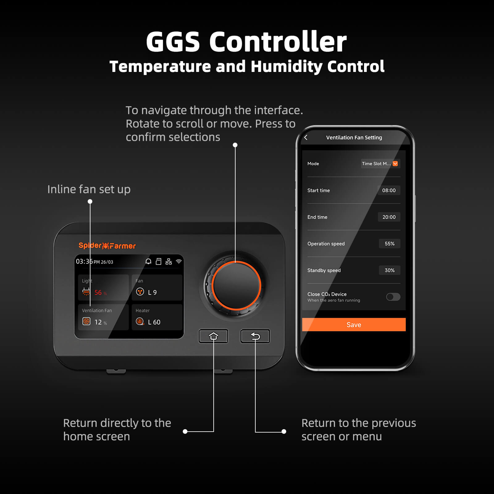 Spider Farmer 6 Inch 2-In-1 Ventilation System with GGS Controller, Inline Fan with built in Carbon Filter – product view 3