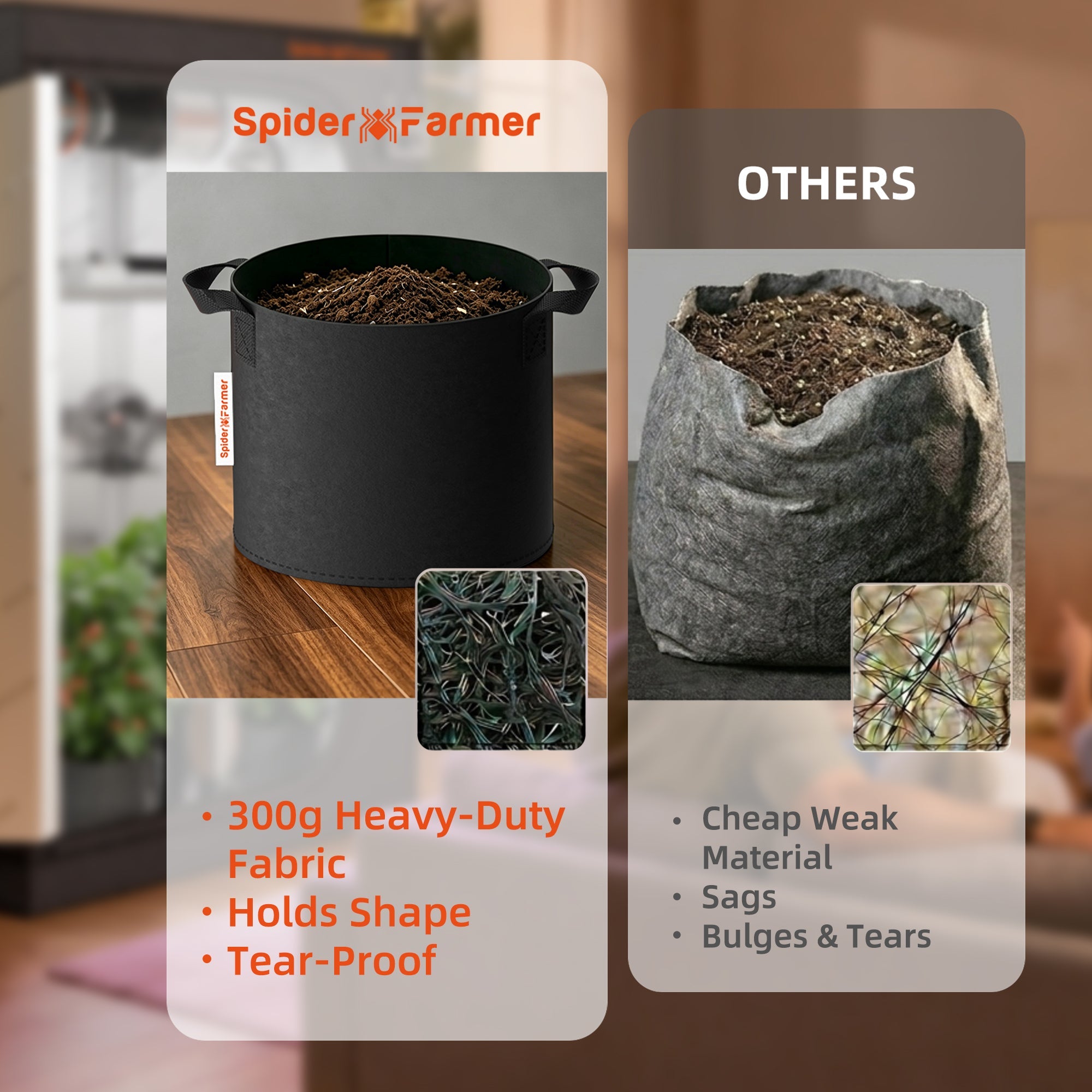 Spider Farmer 5-Pack 5 Gallon Grow Bags Reusable Heavy Duty Fabric Pots with Handles – product view 5