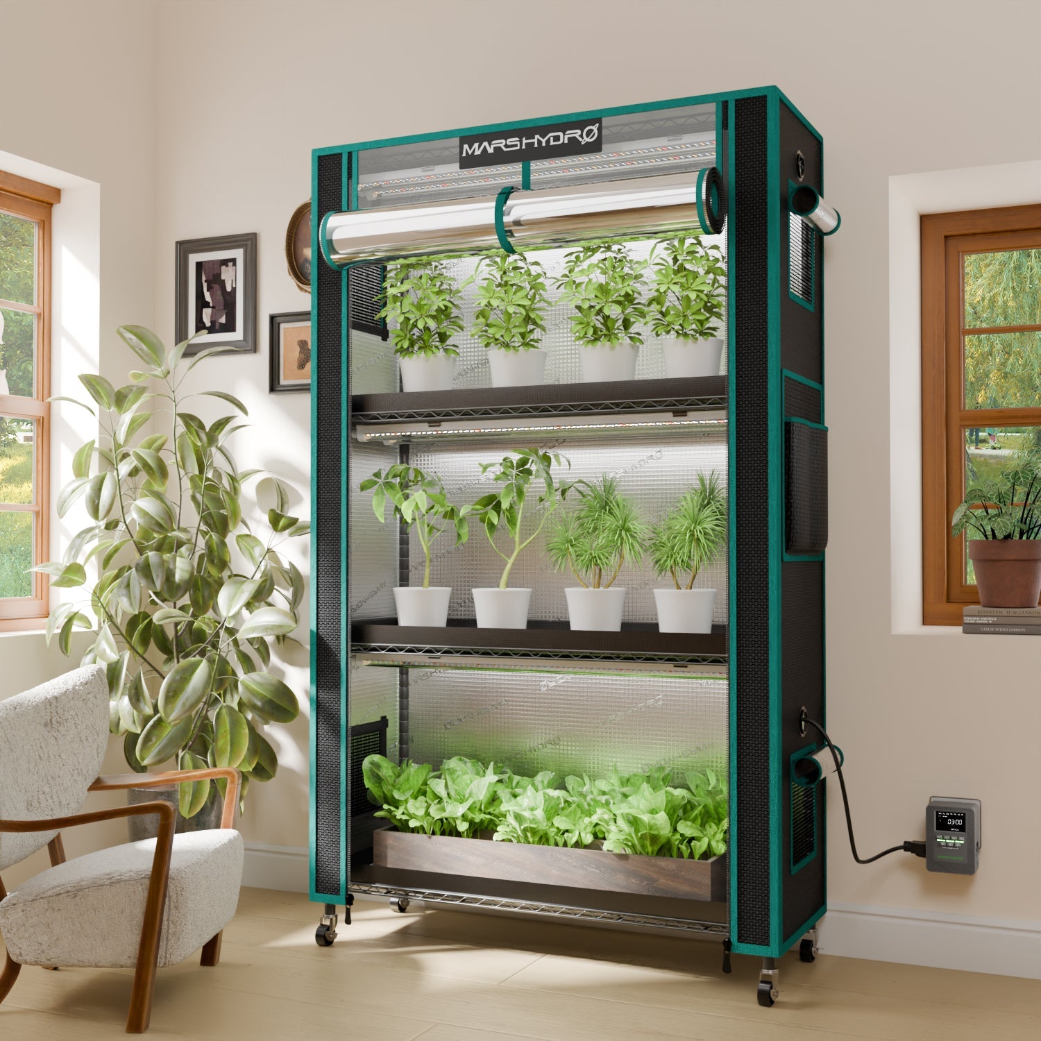 Mars Hydro 4 Tier Plant Stand With 150 W LED Grow Light, 1680D Grow Tent for Clone Seedling Veg Flower Indoor Plant
