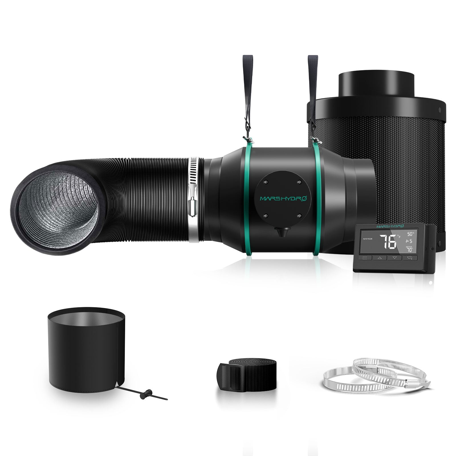 Mars Hydro 6″ (150 mm) Inline Duct Fan and Refillable Carbon Filter Combo with Thermostat Controller