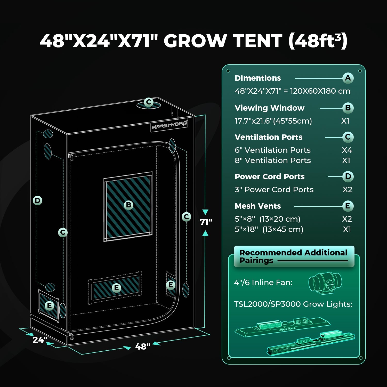 Mars Hydro 120 × 60 × 180 cm Grow Tent Pro – product view 4