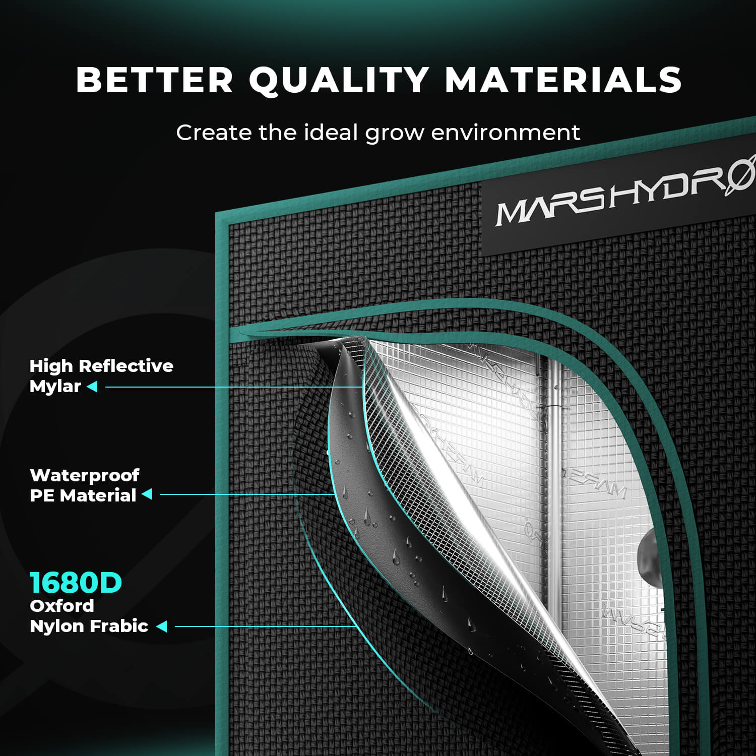 Mars Hydro 120 × 120 × 200 cm 1680D Light-Proof Grow Tent – product view 3