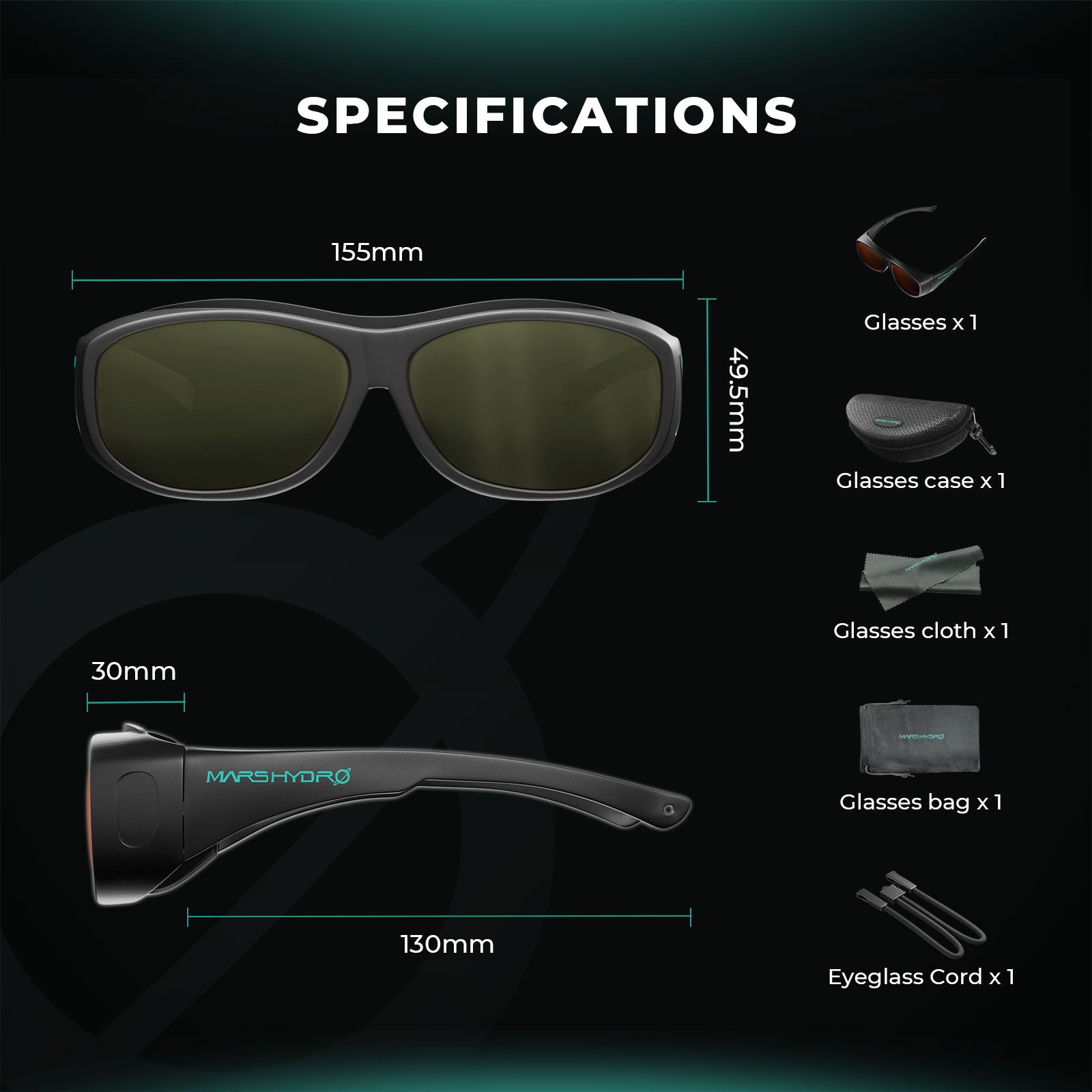 Mars Hydro Hydroponics LED Grow Room Glasses with Glasses Case for LED Grow Light – product view 4