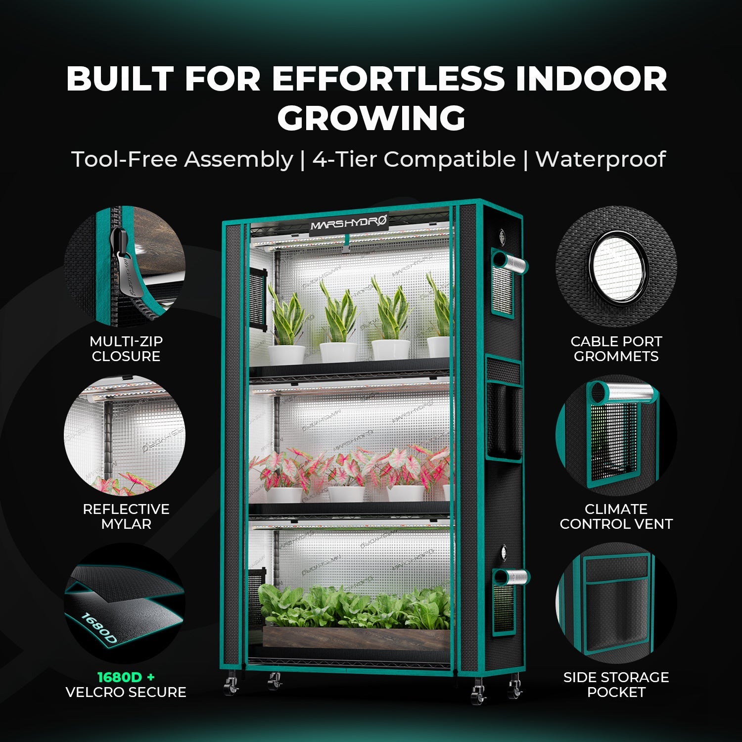 Mars Hydro 4 Tier Plant Stand With 150 W LED Grow Light, 1680D Grow Tent for Clone Seedling Veg Flower Indoor Plant – product