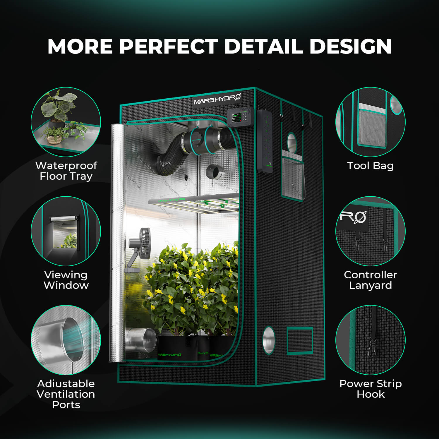 Mars Hydro 120 × 120 × 200 cm 1680D Light-Proof Grow Tent – product view 2