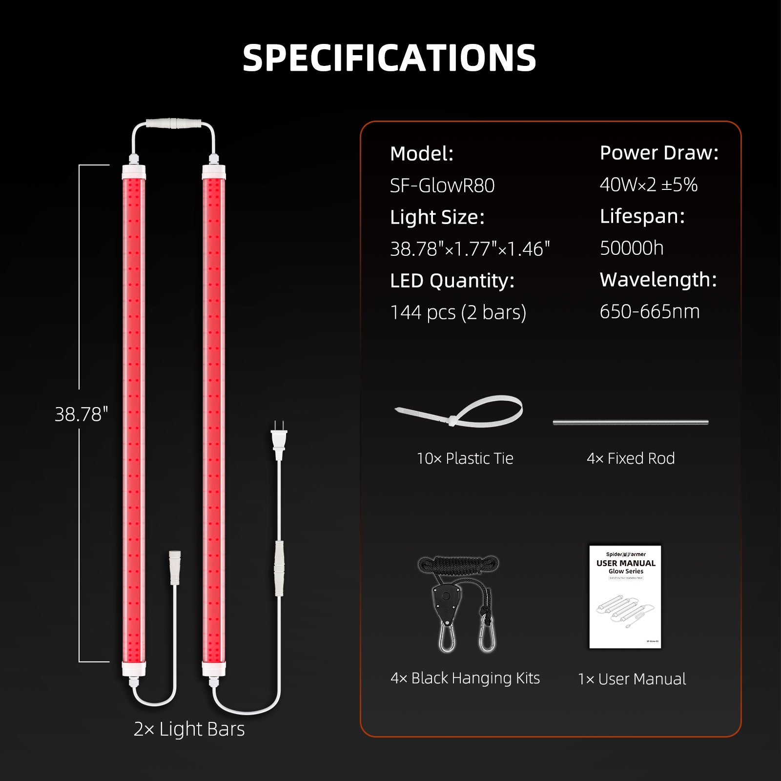 Spider Farmer GlowR80 80 W Deep Red Spectrum 660 nm Supplemental LED Grow Light – product view 6
