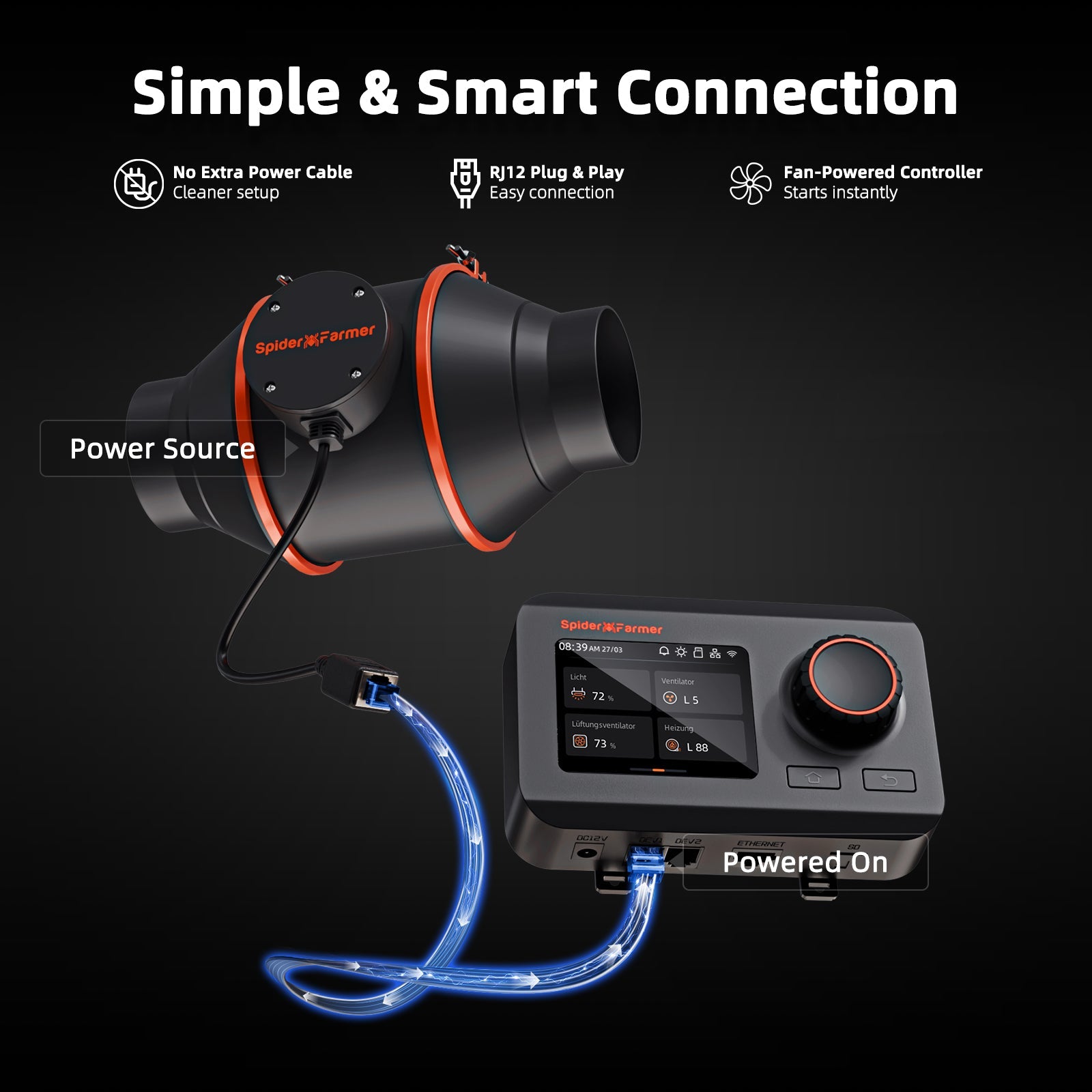 Spider Farmer 4″ Inline Fan 205 CFM with GGS Controller Ventilation System for Indoor Grow – product view 3
