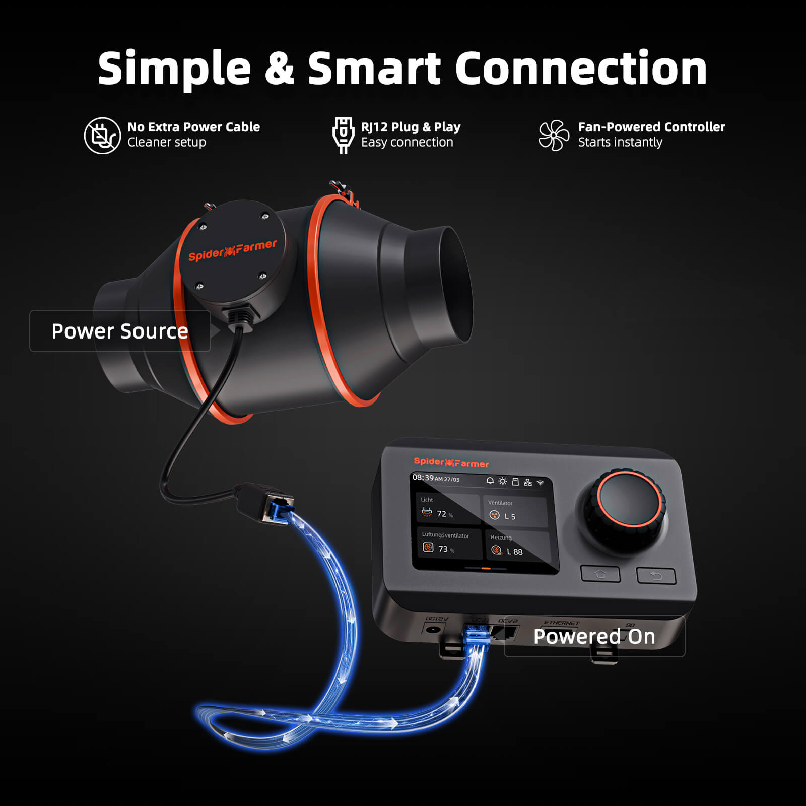 Spider Farmer 100 mm 4 Inch Inline Fan 205 CFM with Carbon Filter & GGS Controller – product view 3