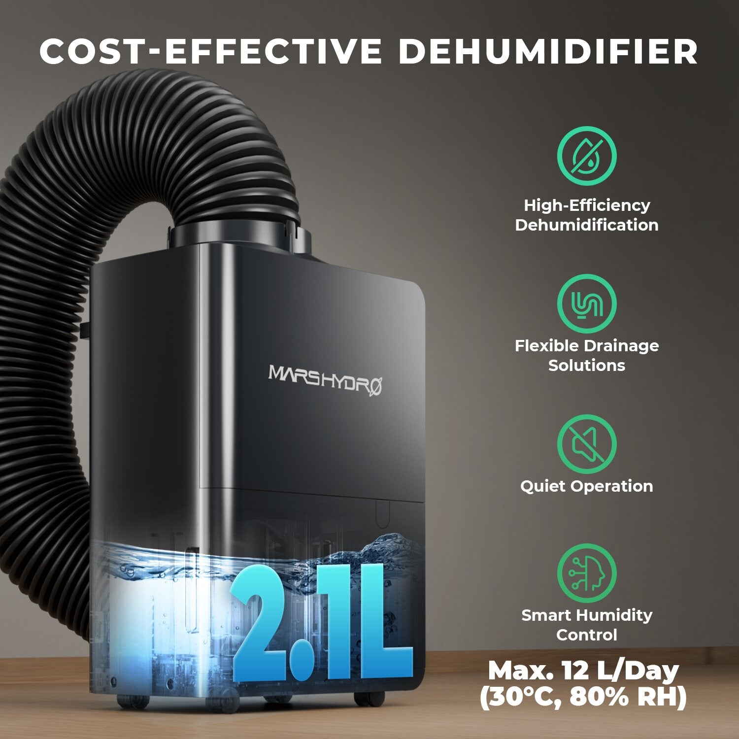 Mars Hydro 12 L/Day Dehumidifier for Indoor Grow Tents – Smart RJ12 Control – iControl System Compatible – product view 2