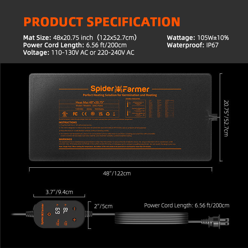 Spider Farmer 48" × 20.75" Seedling Heat Mat and Digital Thermostat – product view 4