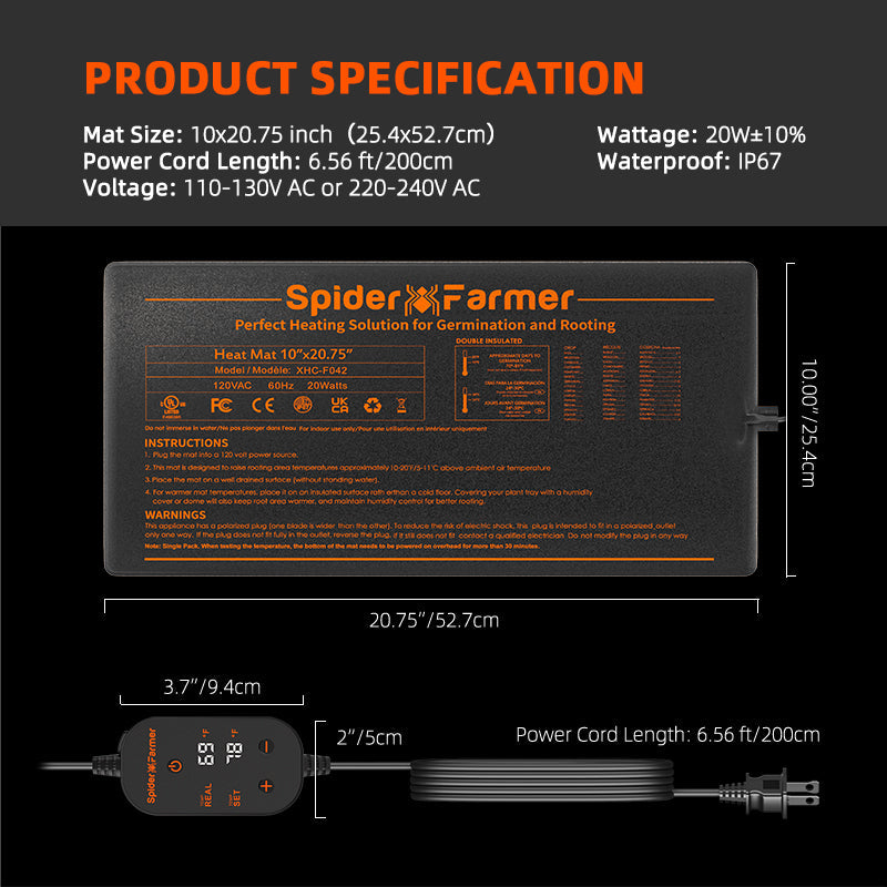Spider Farmer 10" × 20.75" Seedling Heat Mat – product view 5