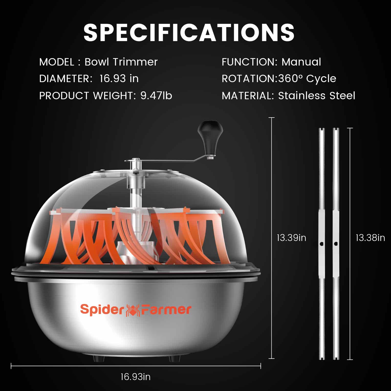 Spider Farmer 16″ Bud Leaf Bowl Trimmer, Twist Spin Cut with Clear Visibility Dome – product view 5