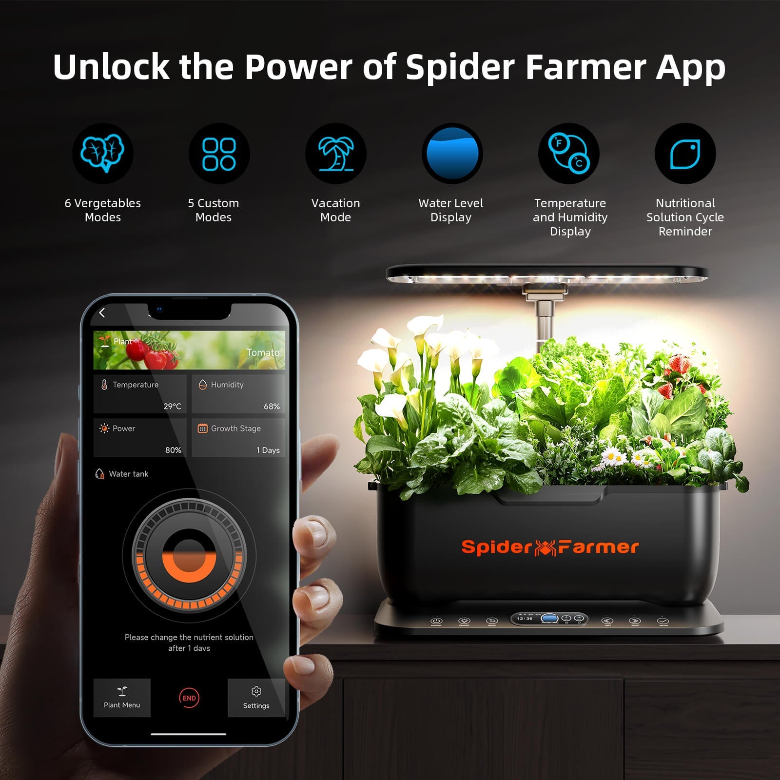 Spider Farmer SmartG12 Hydroponic Gardening System Kit, APP & Wifi Controlled, 36 W LED Grow Light, 12 Pods Indoor – product 