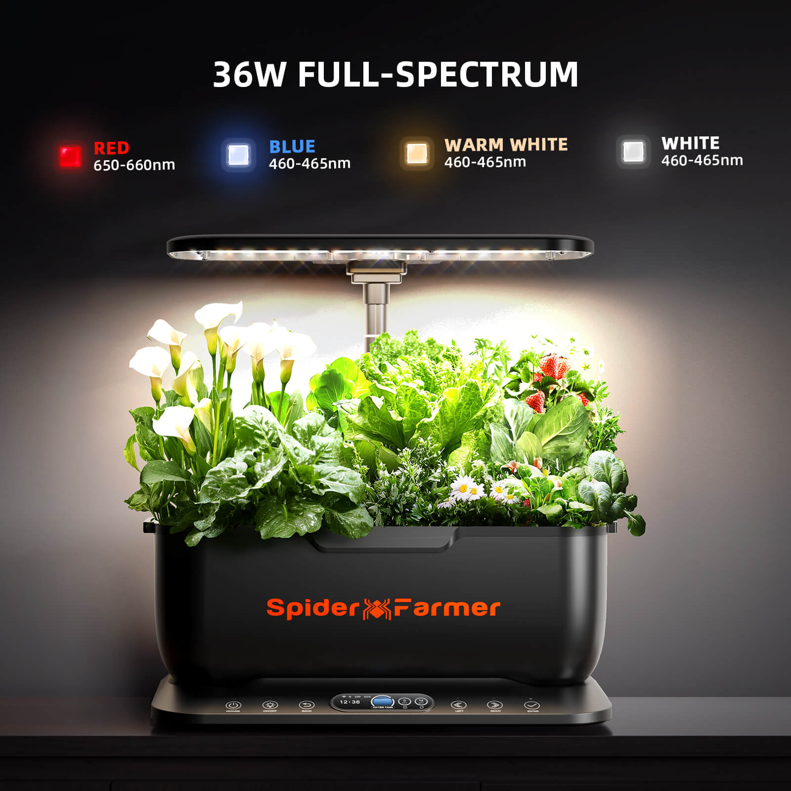 Spider Farmer SmartG12 Hydroponic Gardening System Kit, APP & Wifi Controlled, 36 W LED Grow Light, 12 Pods Indoor – product 