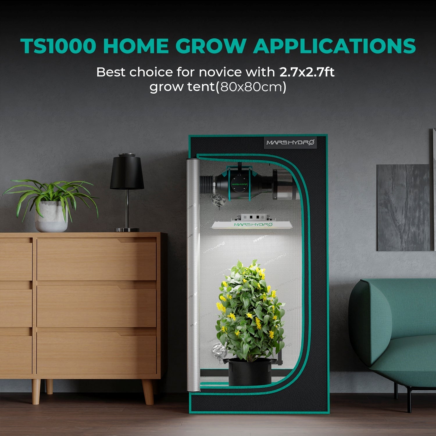 Mars Hydro TS 1000 LED Grow Light + 2.6' × 2.6' (32"x32"x63") Indoor Complete Grow Tent Kits – product view 5