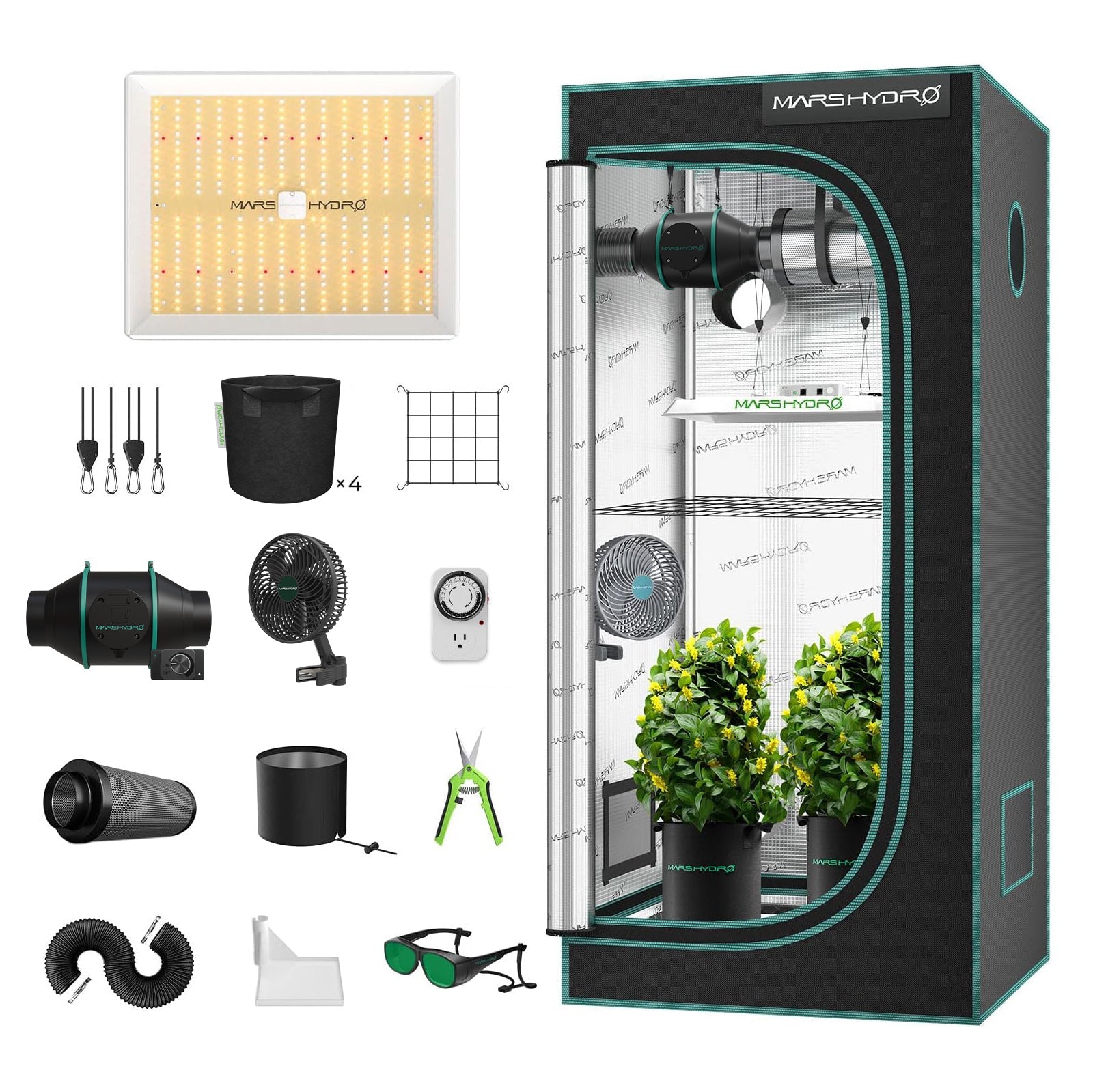 Mars Hydro TS 1000 LED Grow Light + 2.6' × 2.6' (32"x32"x63") Indoor Complete Grow Tent Kits