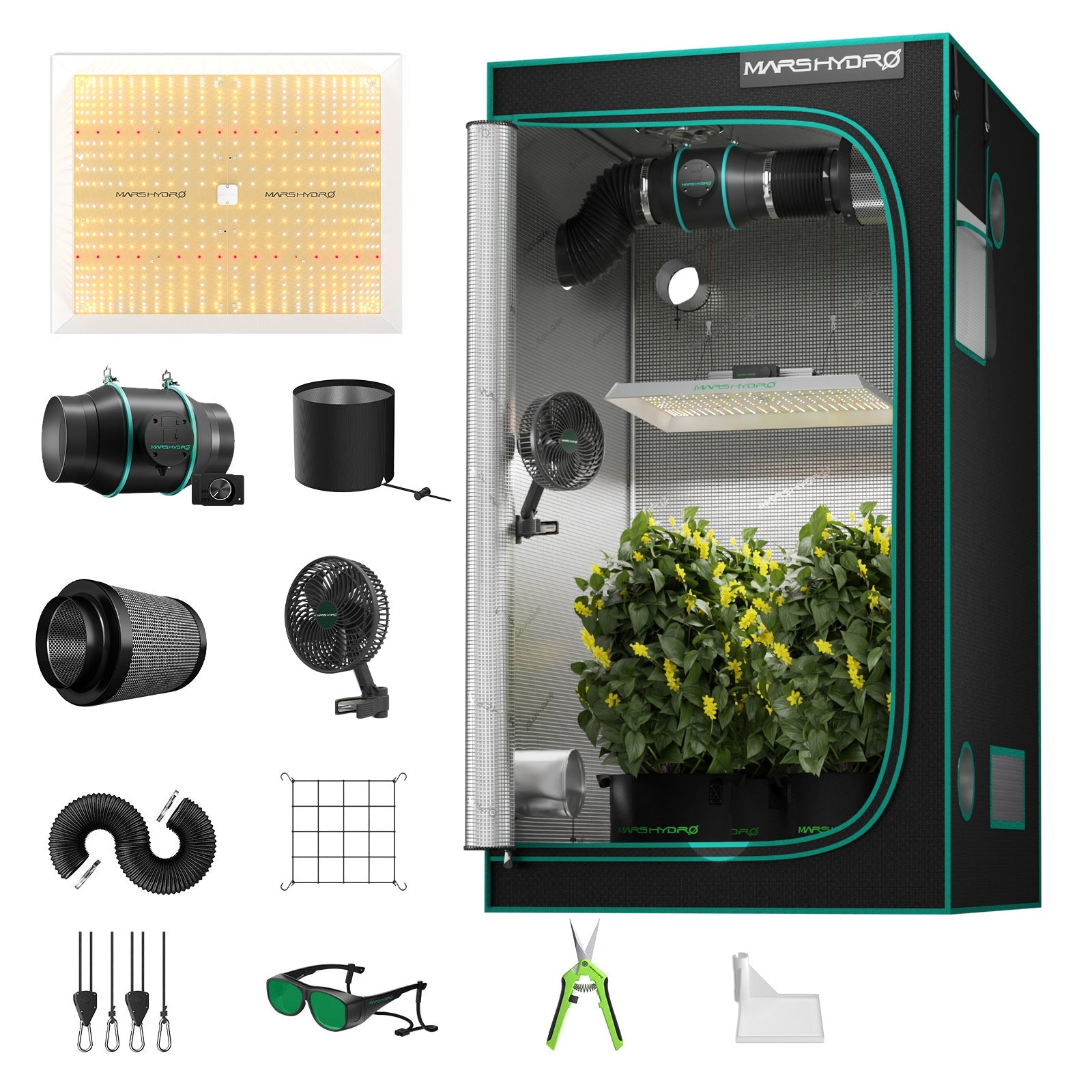 Mars Hydro TSW2000 Complete Grow Tent Kit – 300 W LED Grow Light – 120 × 120 × 200 cm Indoor Grow Tent