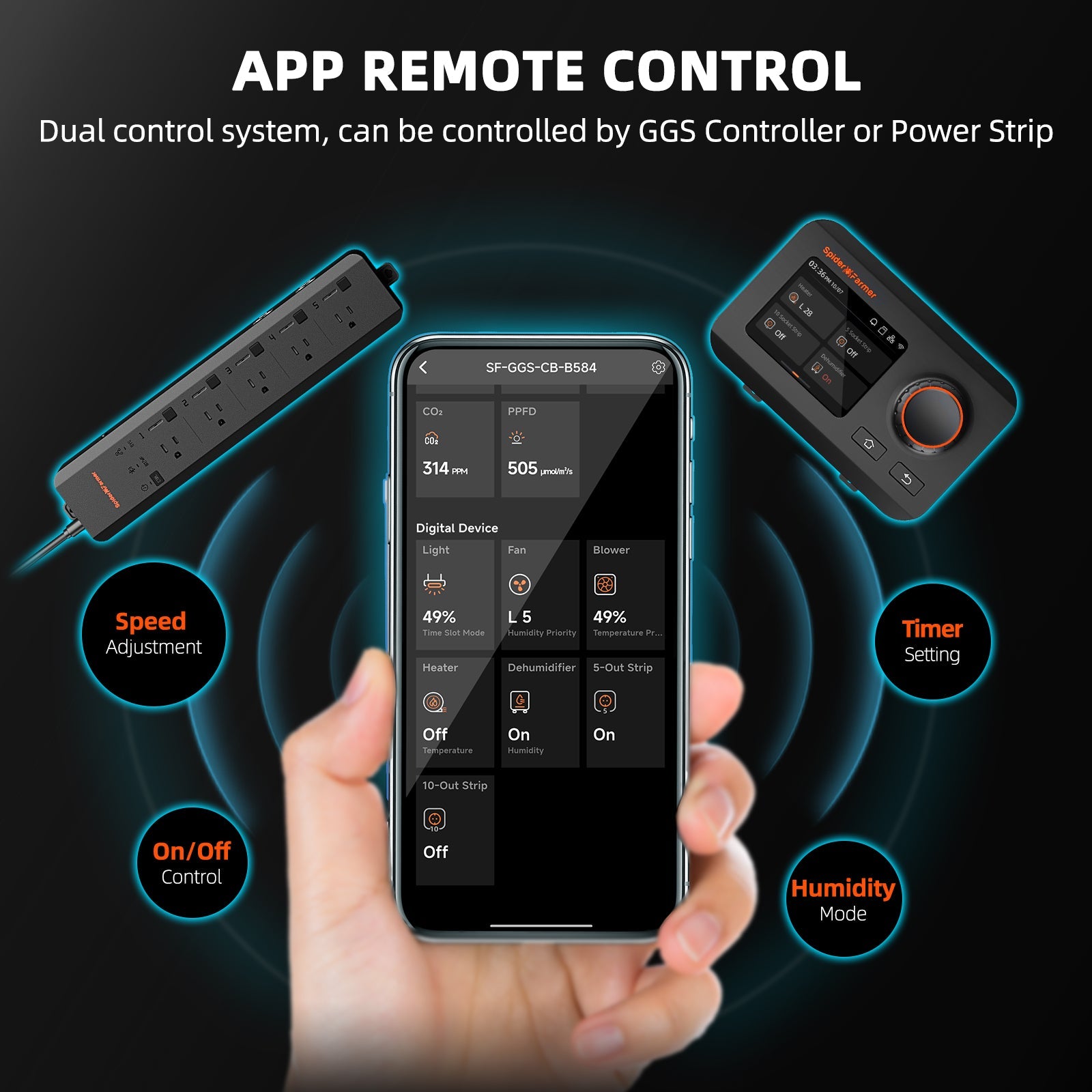 Spider Farmer 32 Pint Dehumidifier – Smart APP Control with RJ12 Cable & Drain Hose – product view 2