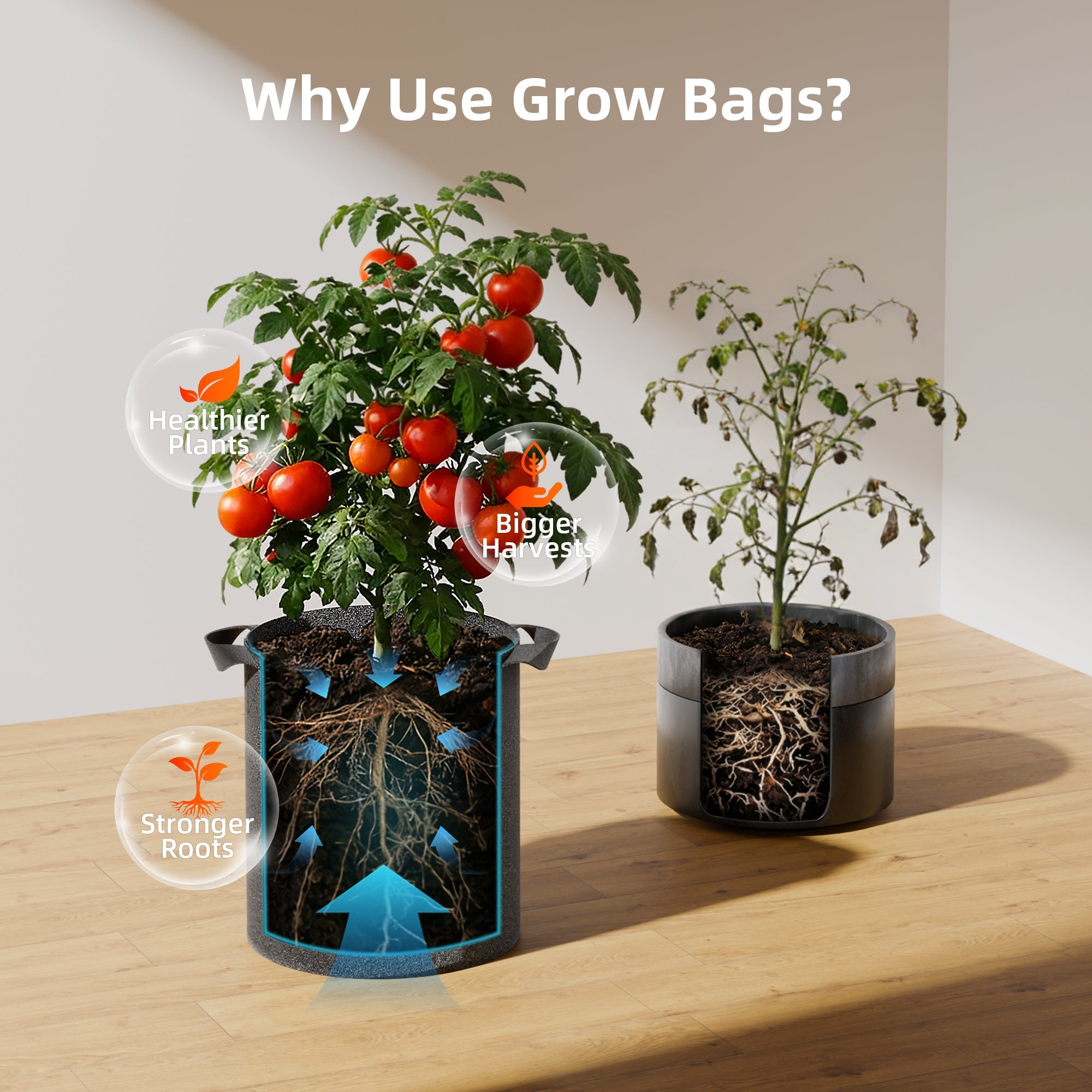 Spider Farmer 5-Pack 11 Gallon Grow Bags Reusable Heavy Duty Fabric Pots with Handles – product view 3